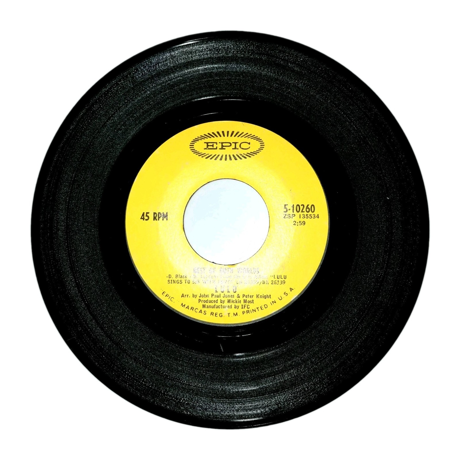 Lulu Love Loves To Love Love / Best Of Both Worlds 45 RPM Vinyl Record 1967 Epic