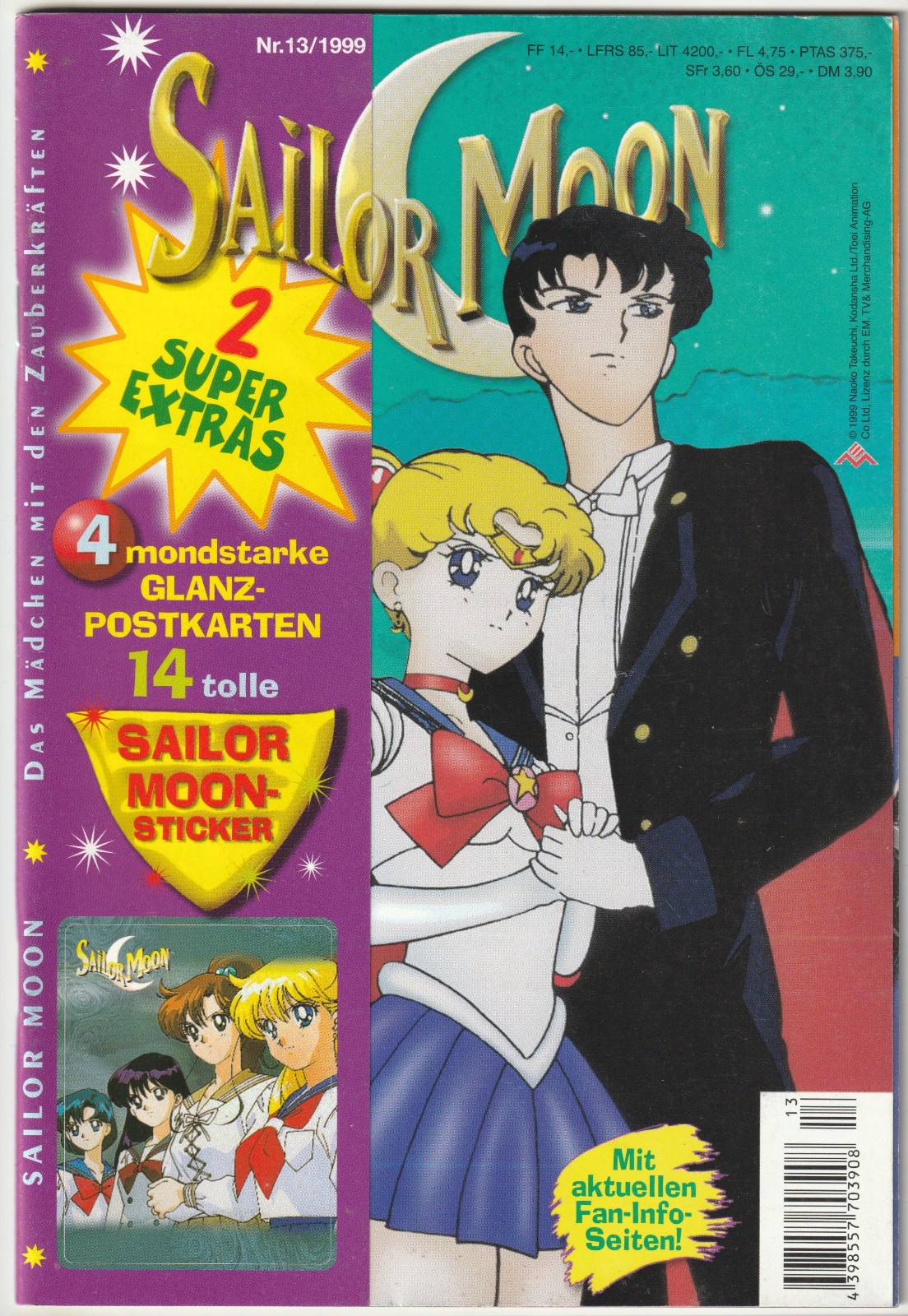 ✪ SAILOR MOON #13/1999 + adesivi/cartoline/poster, Ehapa MANGA-COMICHEFT Z1/1-