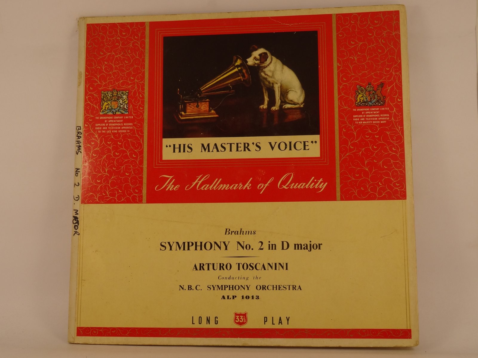 ARTURO TOSCANINI SYMPHONY NO 2 IN D MAJOR OP 73 (434) LP HMV