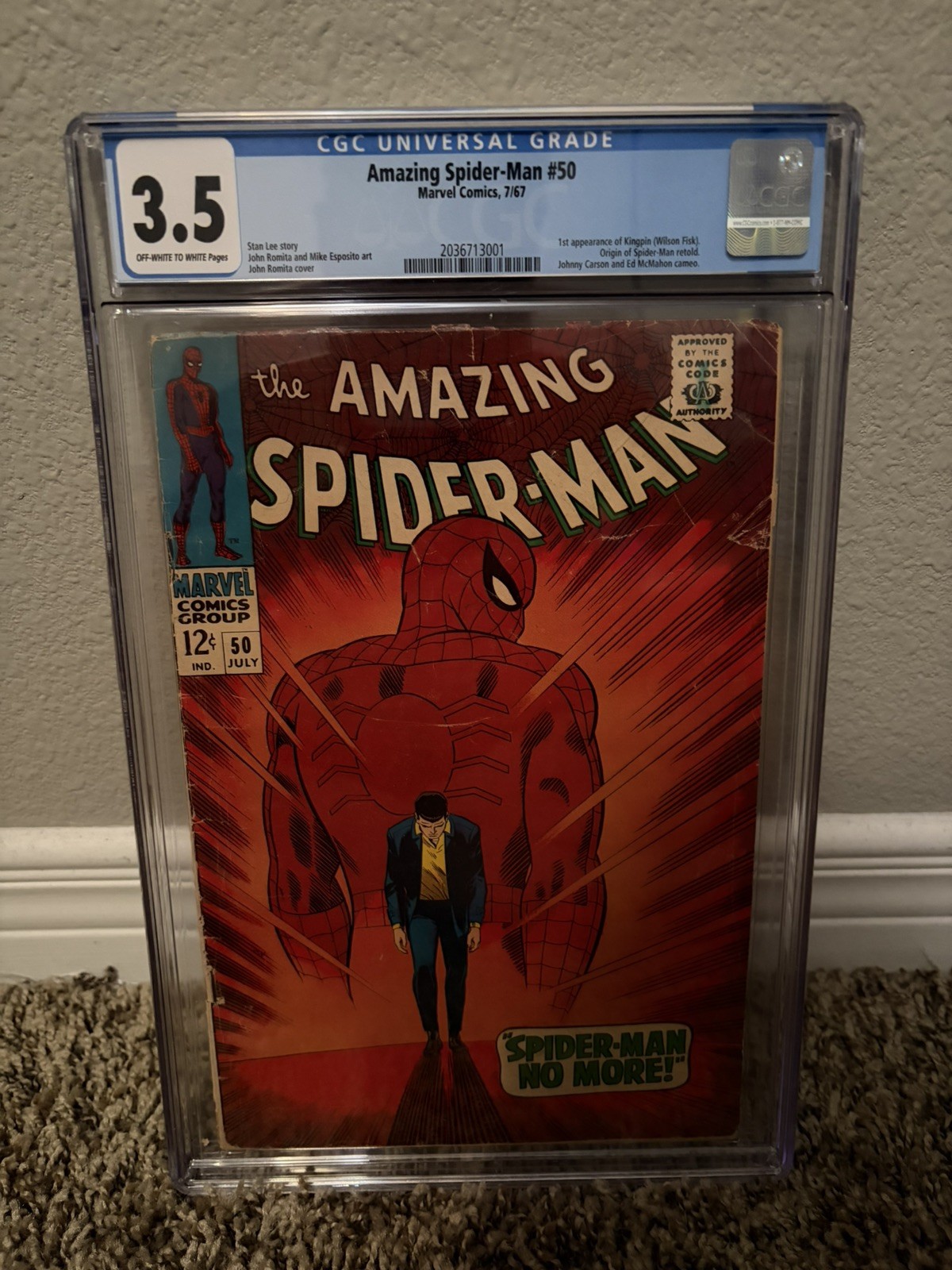 Amazing Spider-Man #50 CGC 3.5 1967 1° Kingpin pagine da bianco a bianco