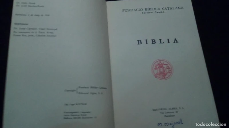 Biblia. Fundació biblica catalana. Edit. Alpha 1968
