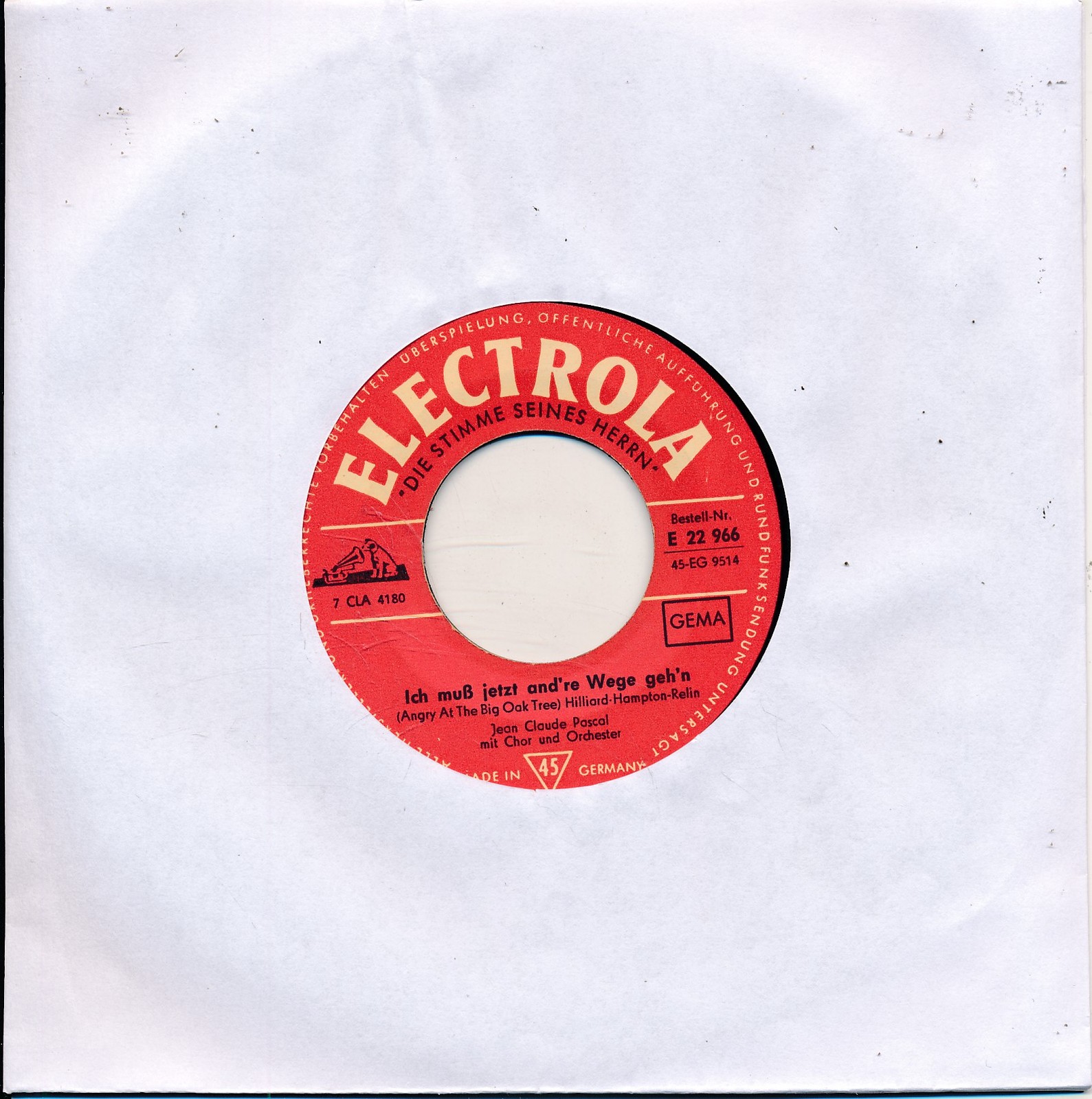 Ich muß jetzt and're Wege geh'n - Jean Claude Pascal - LC Single 7" Vinyl 231/17
