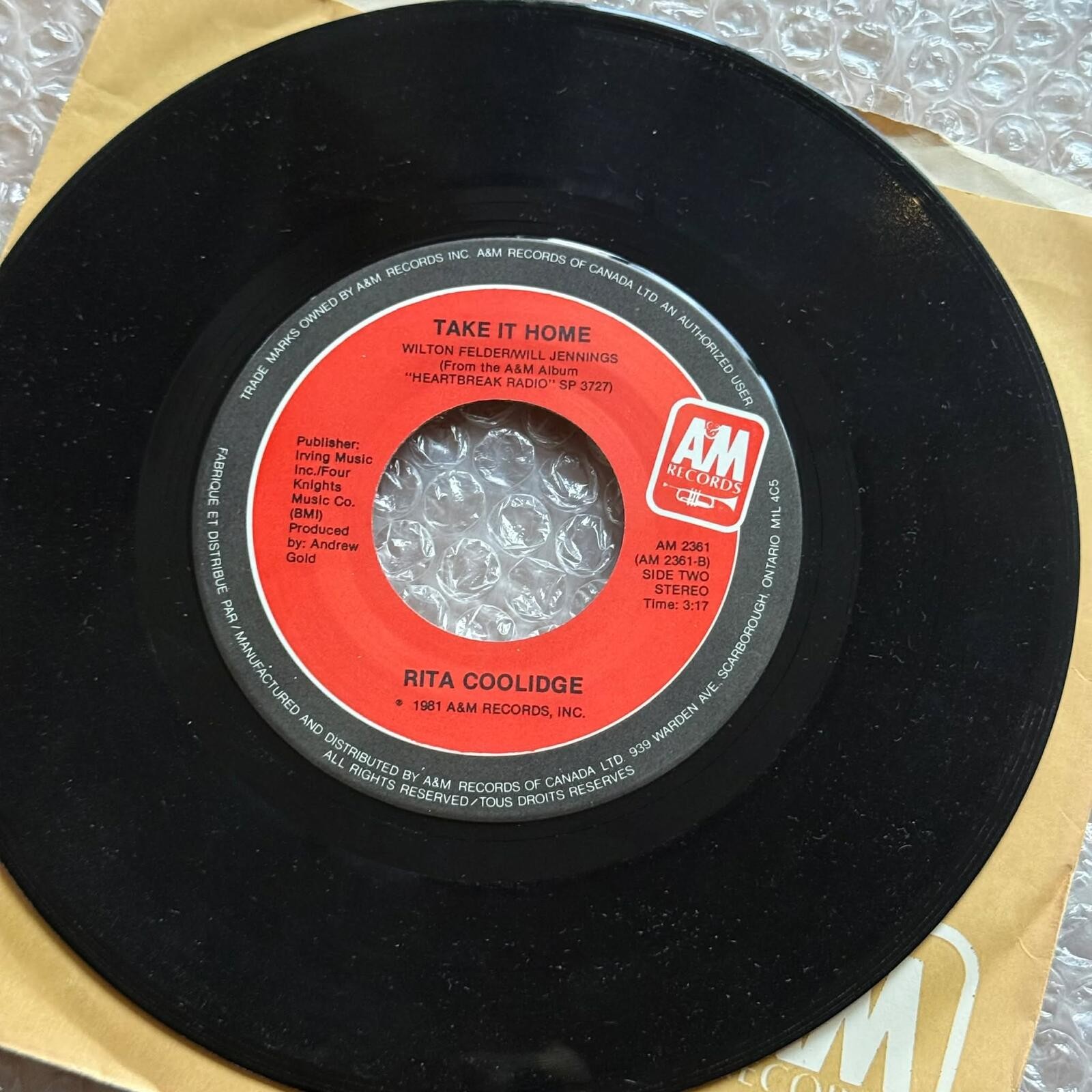 Rita Coolidge - Take It Home 45rpm 7' Vinyl Record R73