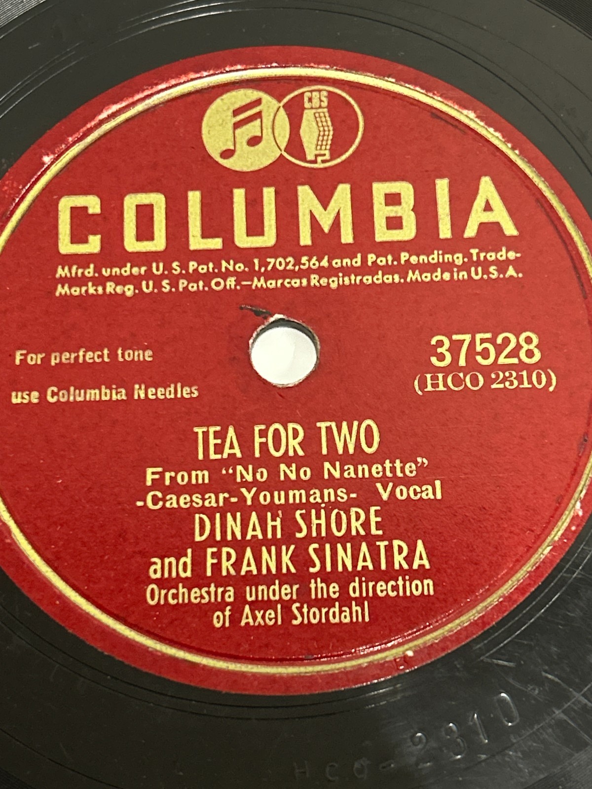 Columbia 37528 Frank Sinatra Dinah Shore TEA FOR TWO 1947 78 RPM Record 10"