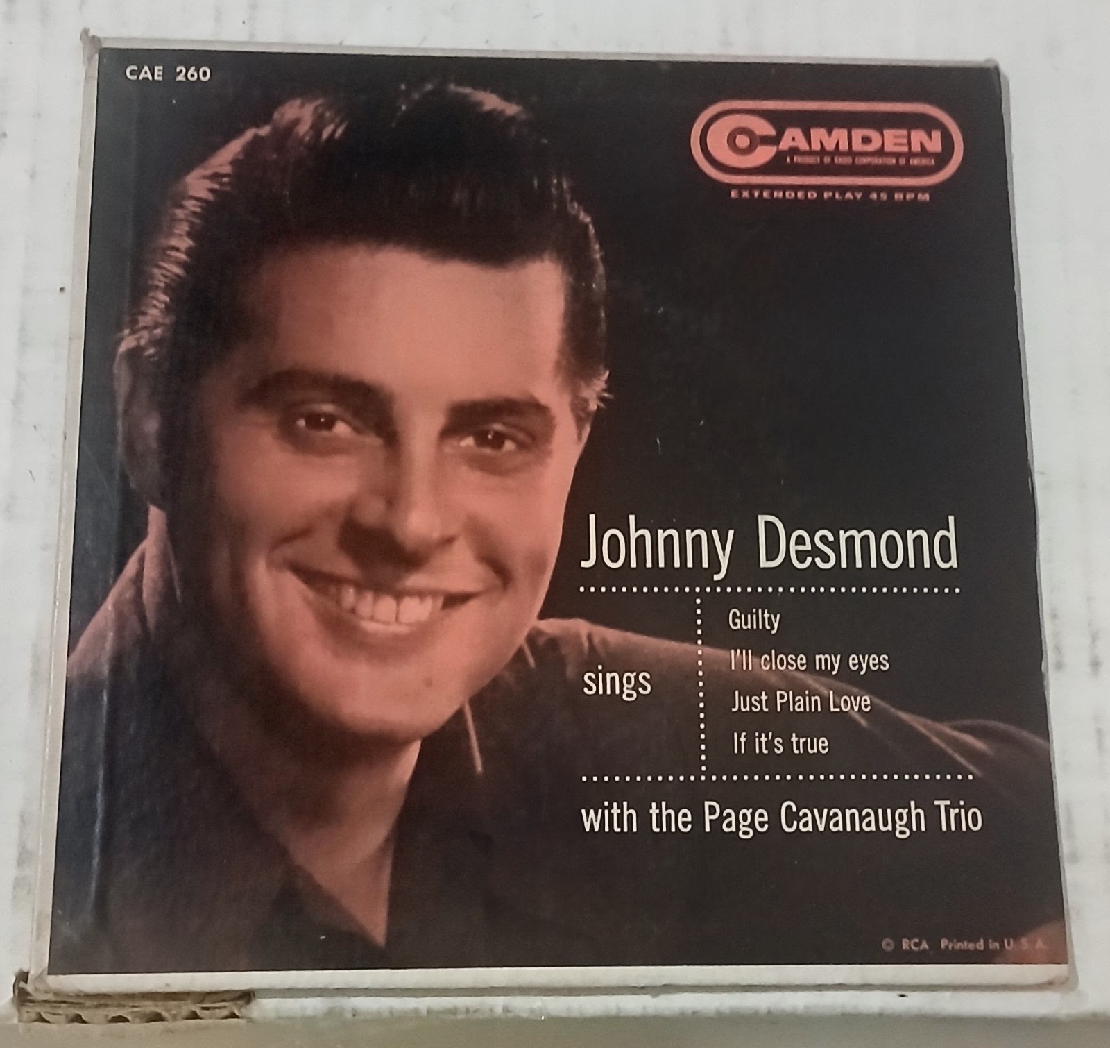 JOHNNY DESMOND With The Page Cavanaugh Trio 45 Rpm EP Camden 1954 CAE 260