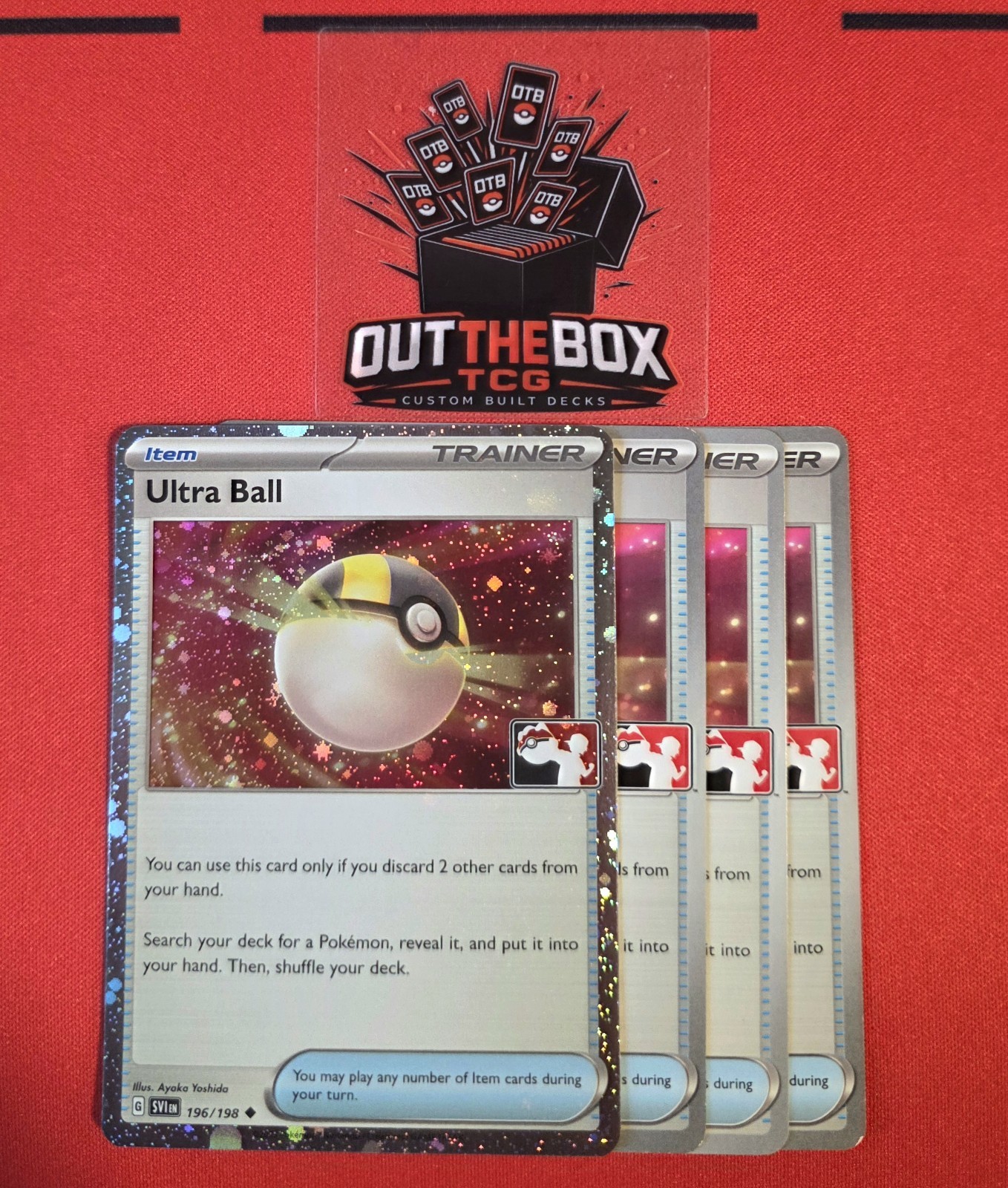 4x Ultra Ball 196/198 Playset - Pacchetto Premio Francobolli Giocatori Pokemon - 1x Holo