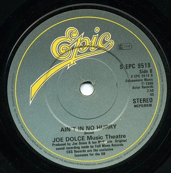 Joe Dolce Music Theatre Shaddap You Face Etichette Carta Singolo Vinyl 7 Pollici