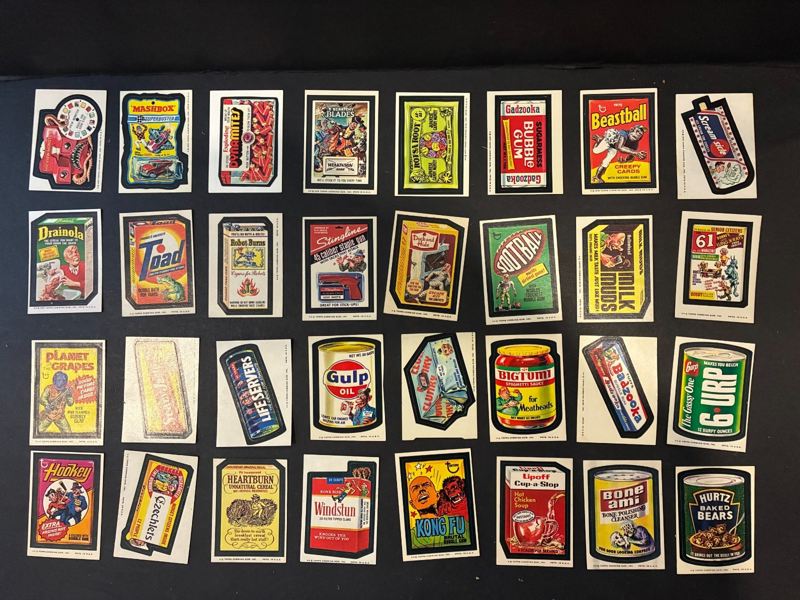 1973-75 Topps Wacky Packages serie 1-15 adesivi e lista di controllo lotto 120+ carte