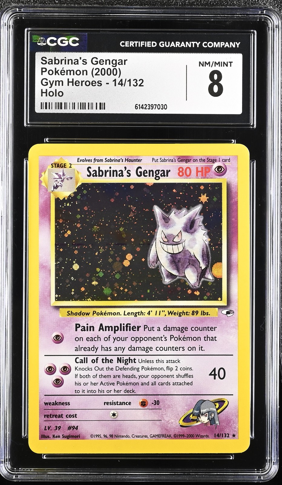 CGC 8 NM/MINT Sabrina's Gengar 14/132 Gym Heroes Holo Carta Pokemon