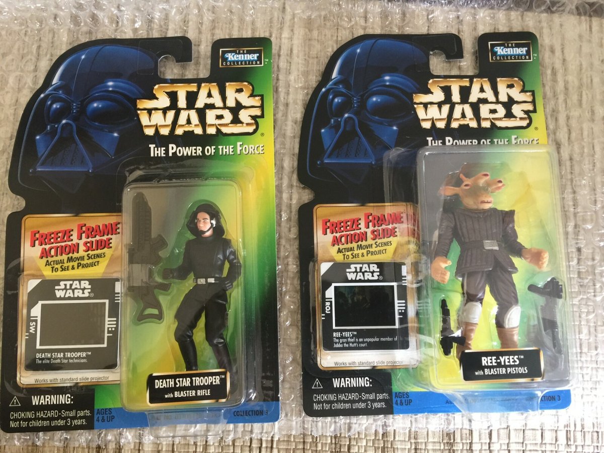 1998 FIGURINE STAR WARS DEATH STAR TROOPER & REE-YEES FREEZE FRAME NUOVE SU CARTE.
