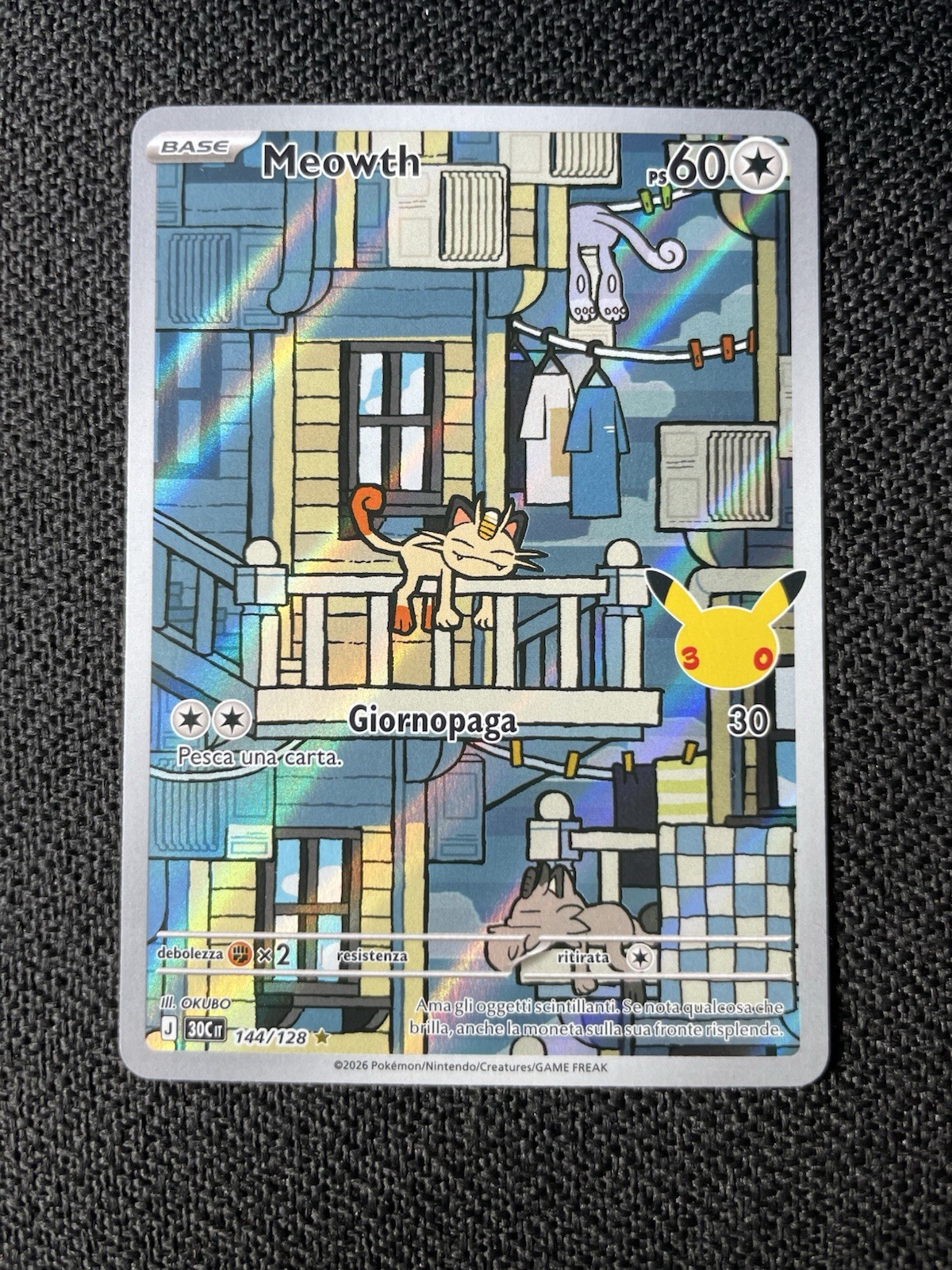 Pokémon Meowth 144/128 ITA 2026 Olografico 60 PV Base Costo 2 Incolore