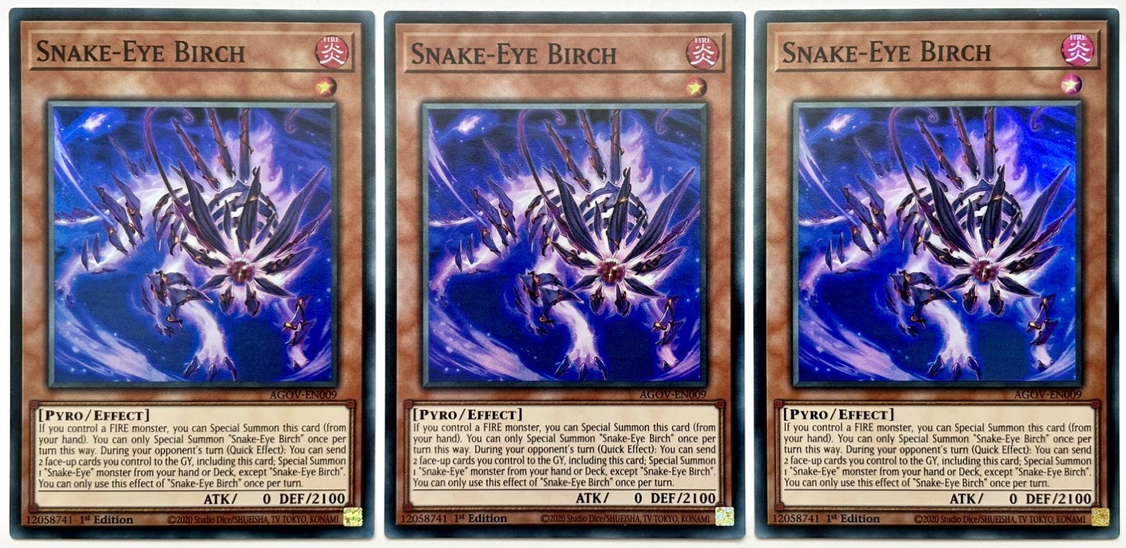 3 x AGOV-EN009 Snake-Eye Birch - Super Rare 1st Edition Near Mint YuGiOh Cards