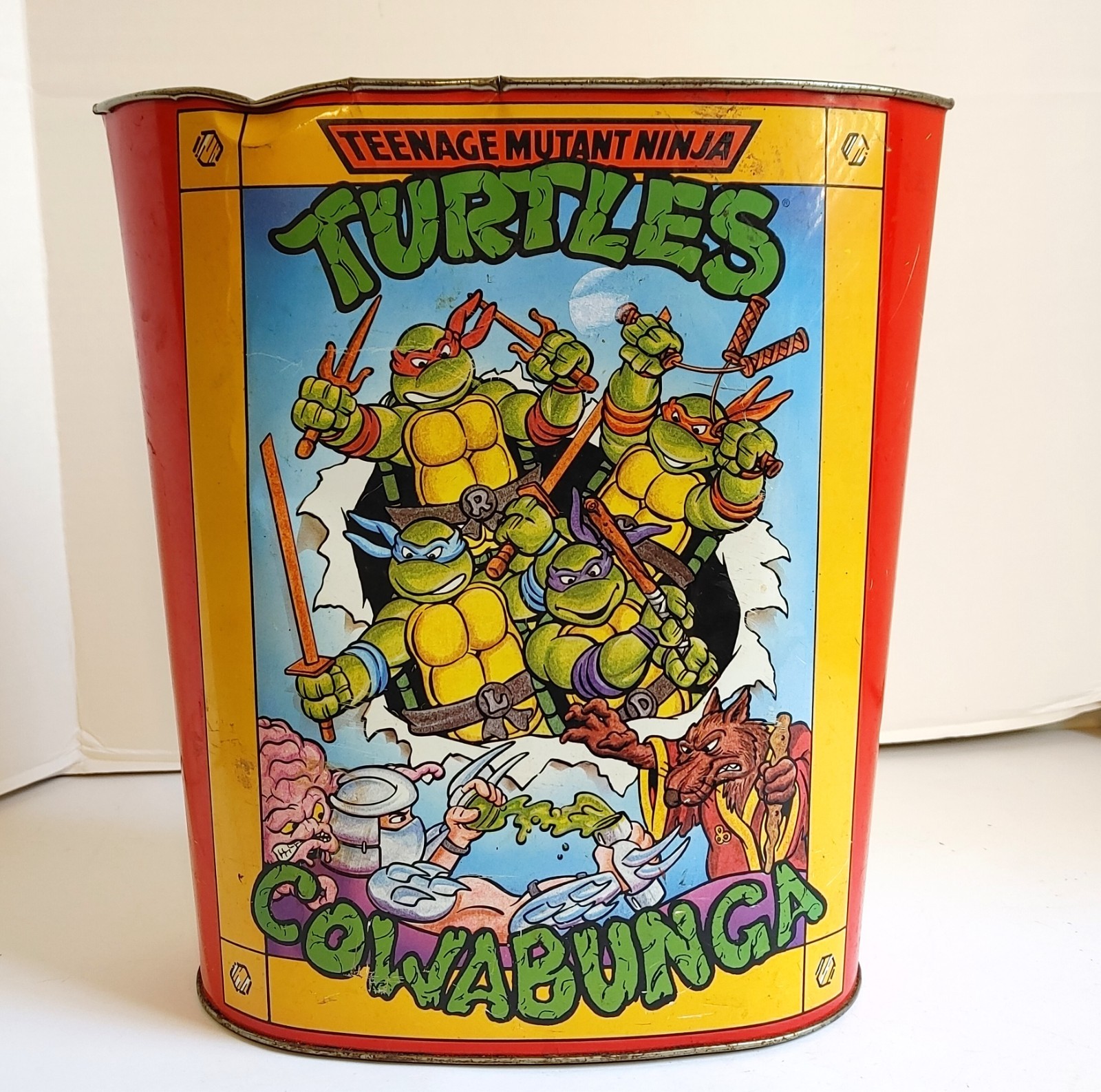 Pattumiera vintage 1989 Teenage Mutant Ninja Turtles Cowabunga metallo TMNT