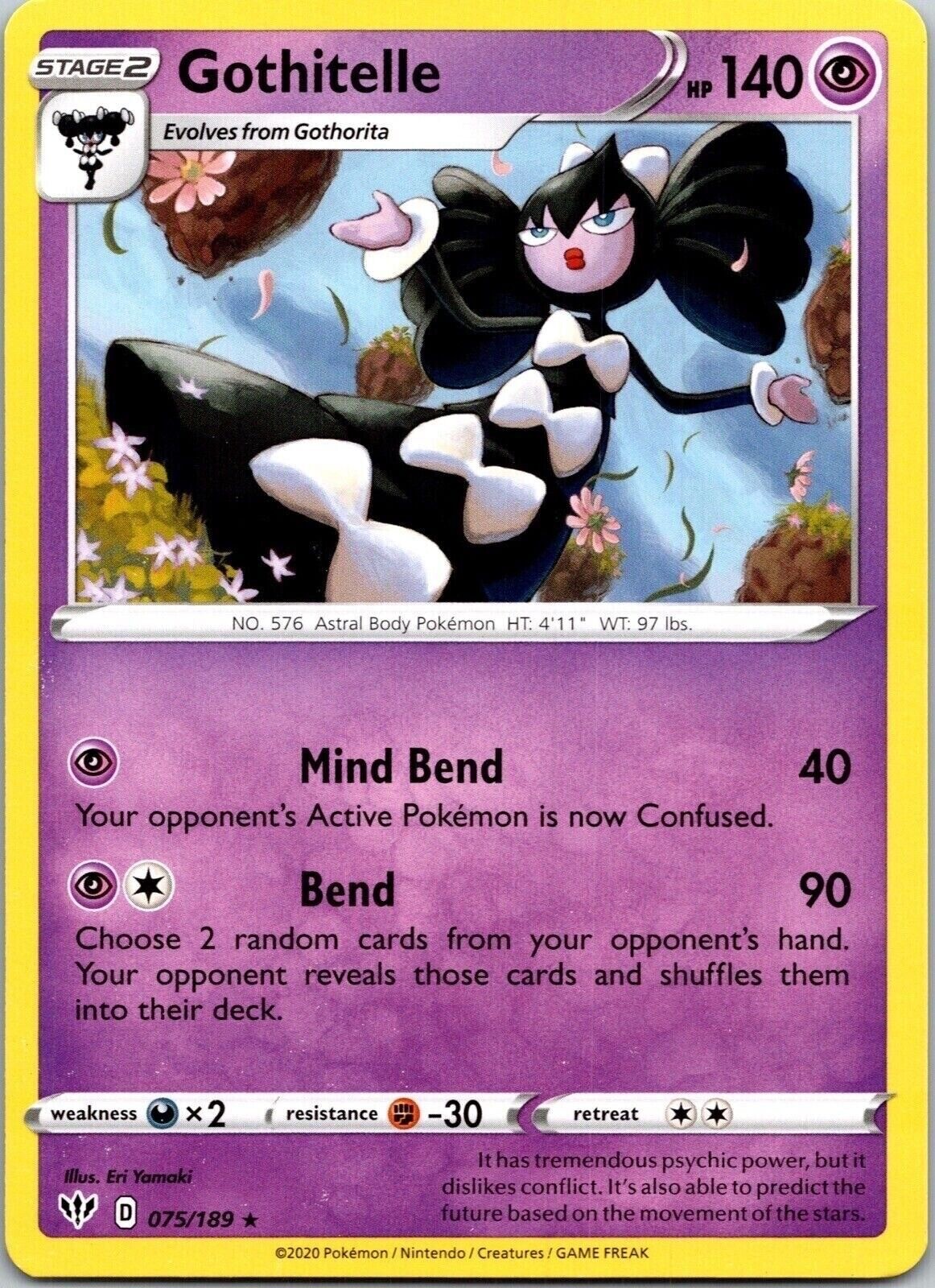 Gothitelle Darkness Ablaze 075/189 Pokémon Regolare TCG Confezione Rara Fresca 2020