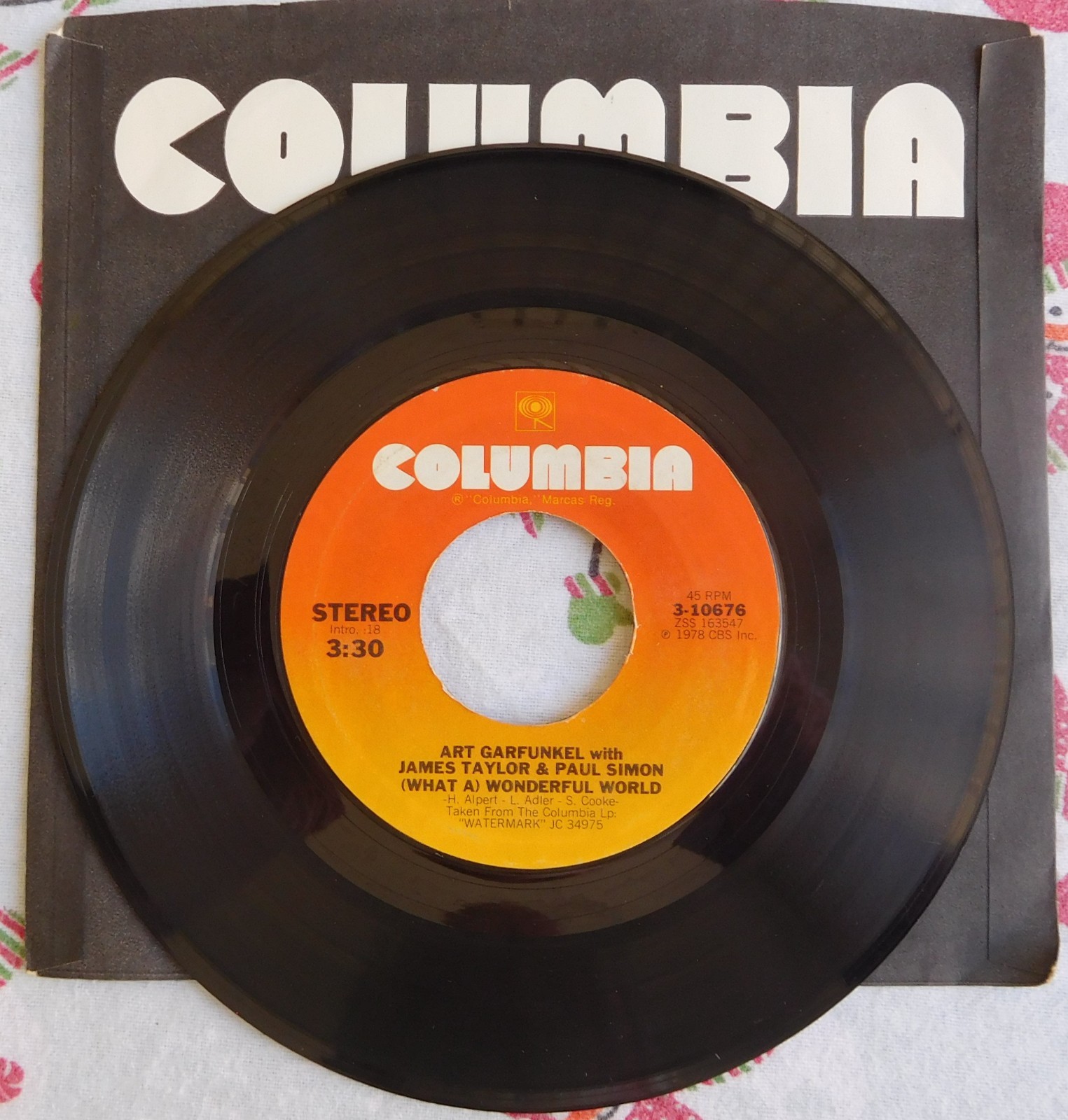 Art Garfunkel, James Taylor & Paul Simon 45 RPM Record-Wonderful World