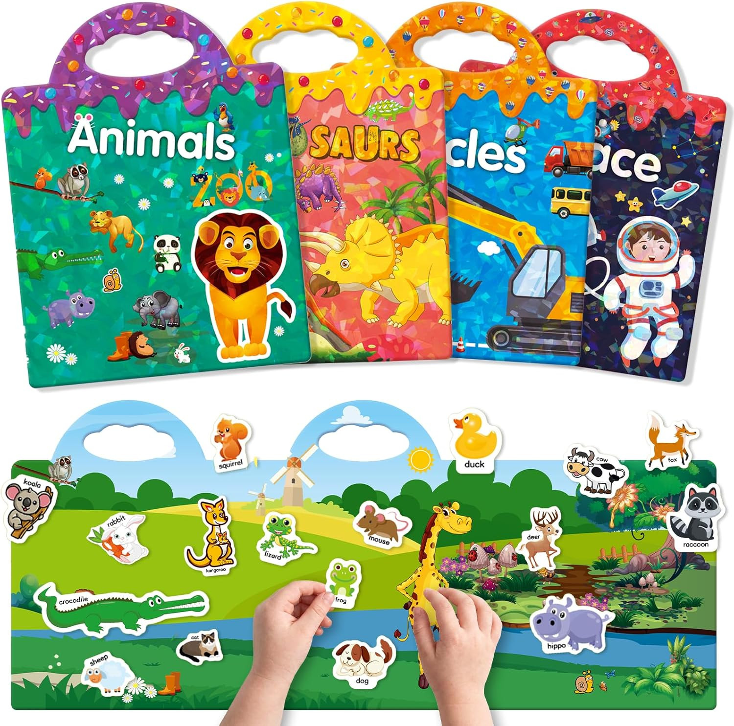 Confezione Da 4 Libri Adesivi Riutilizzabili, Giocattoli per Bambini Dai 2 Ai 3 