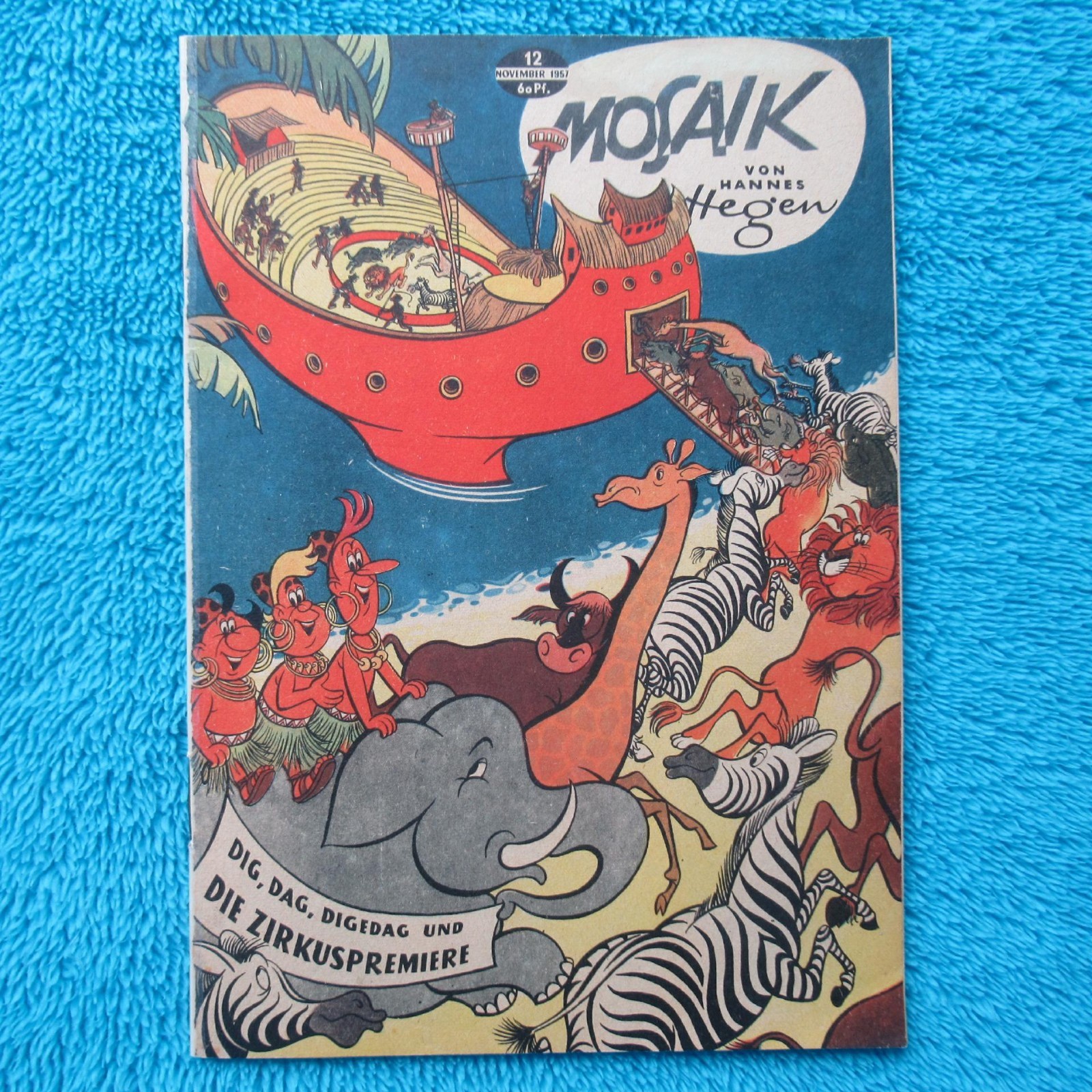 MOSAICO Digedags n.12 "Die Zirkuspremiere" 1957 RDT Hannes Hegen ritagliato