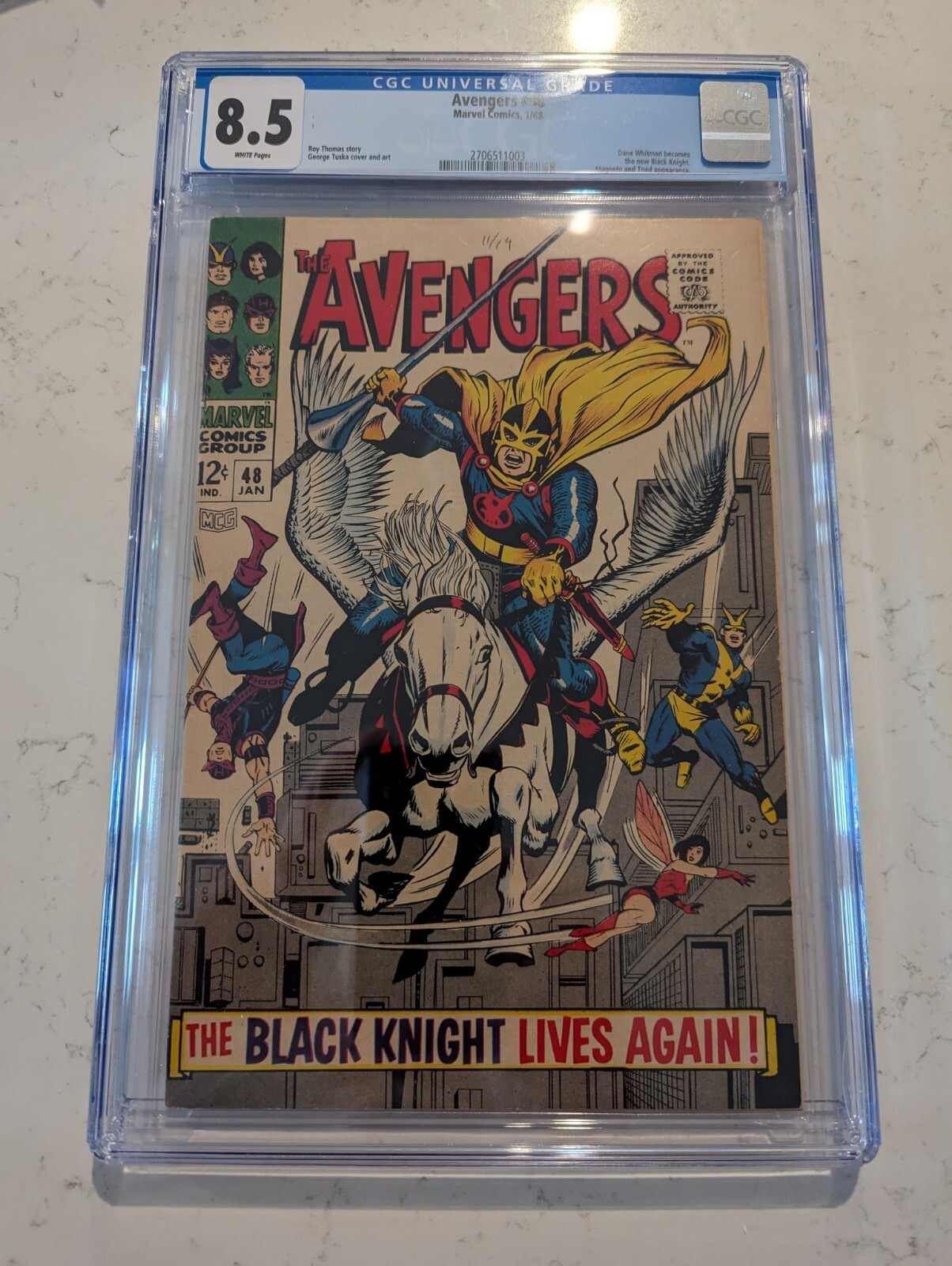 AVENGERS #48 CGC 8.5 DANE WHITMAN BECOMES THE NEW BLACK KNIGHT white pages