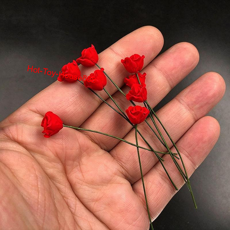 Modellino fiore rosa rossa in miniatura scala 1/6 per action figure 12'' oggetti di scena