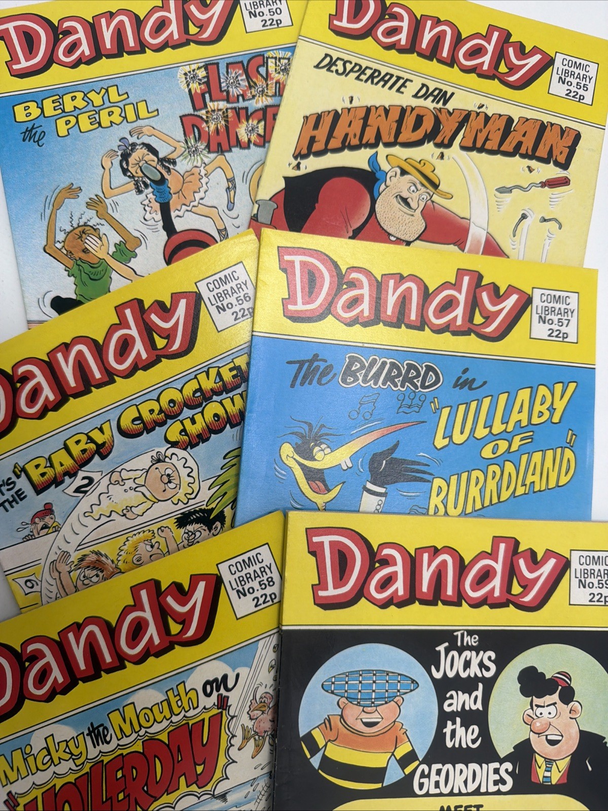 DANDY COMIC LIBRARY x 6 Vintage 1985 Desperate Dan / Beryl The Peril / The Burrd