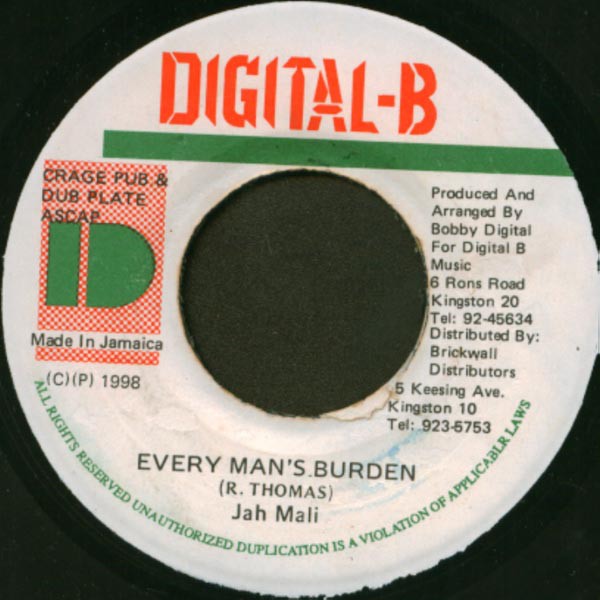 Jahmali - Every Man's Burden (7") (Very Good Plus (VG+)) - 2791415539