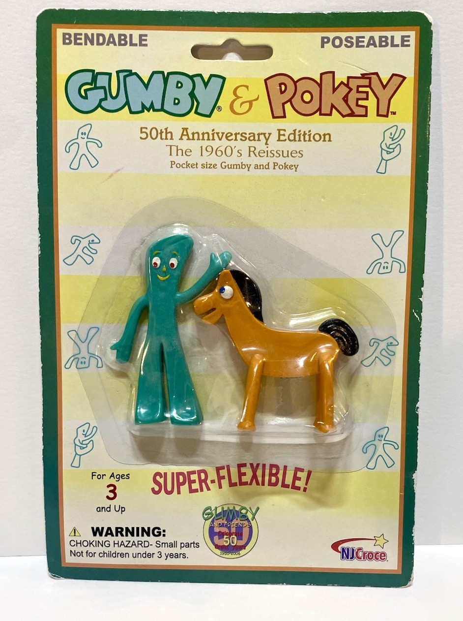 Figurine pieghevoli Gumby & Pokey edizione 50° anniversario - ristampe 2006 anni '60 - nuove con scatola