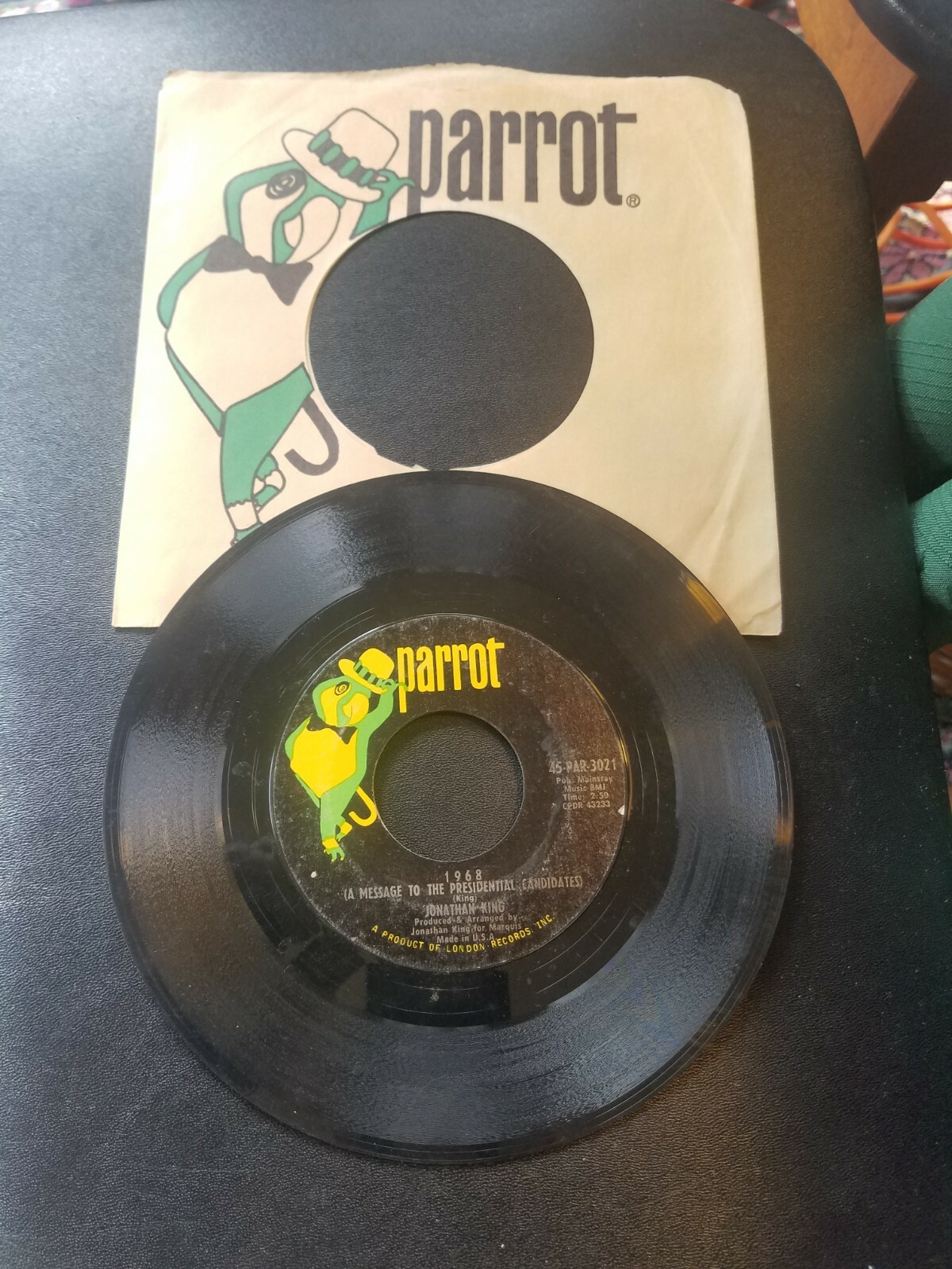 JONATHAN KING Colloquial Sex b/w 1968 Political 7” Record Parrot PAR-3021