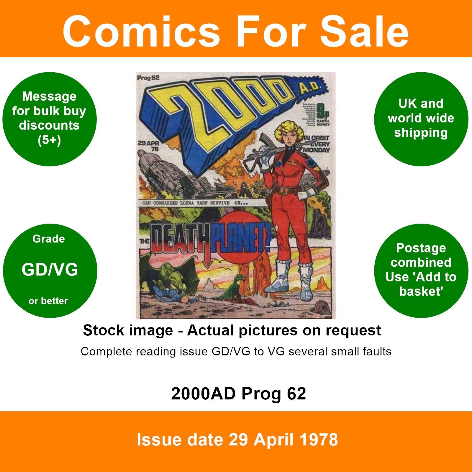 2000AD prog #62 comic - GD/VG - 29 April 1978
