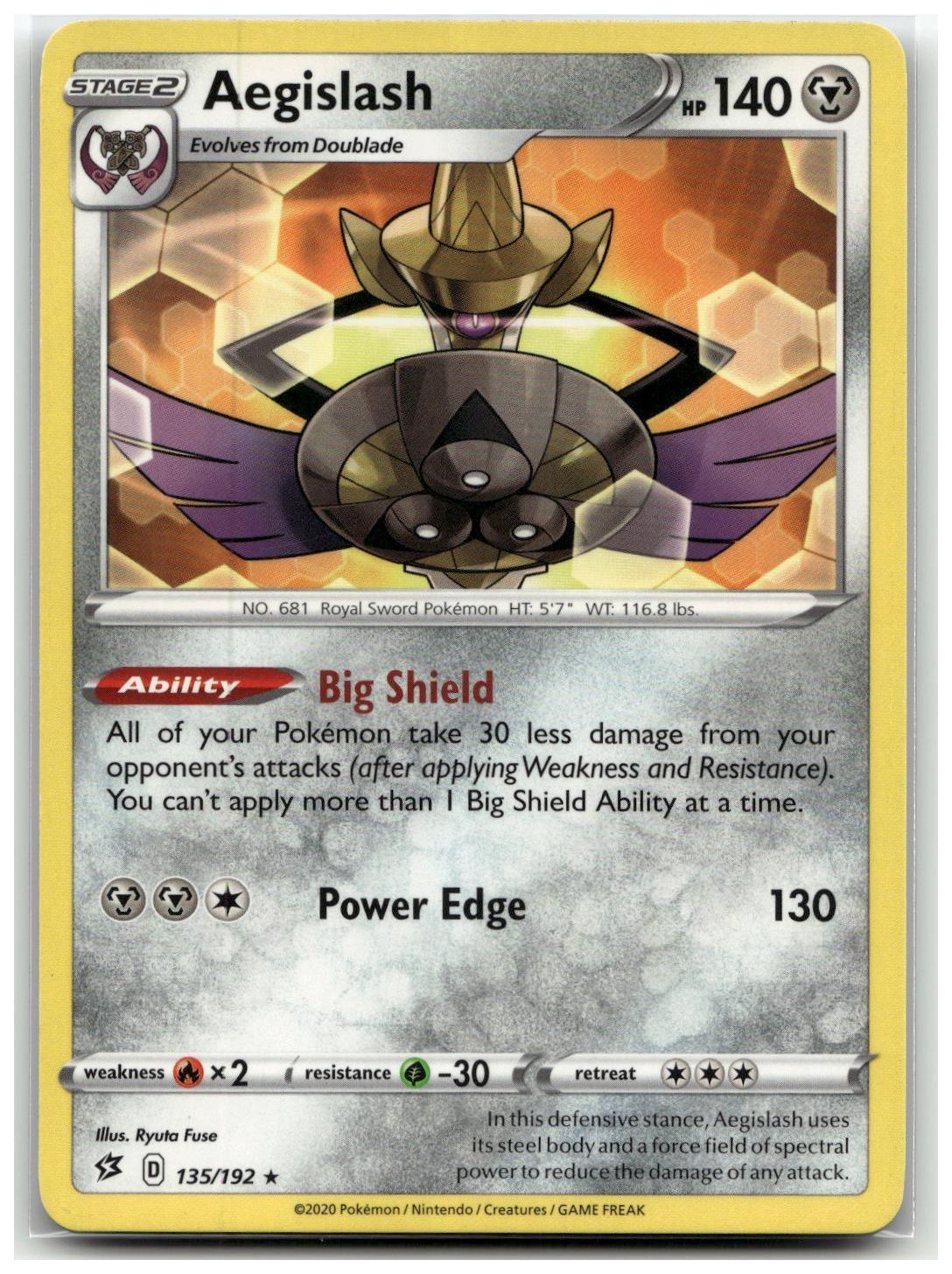 Aegislash 135/192 SWSH02: Scontro Ribelle Pokemon Raro TCG NM