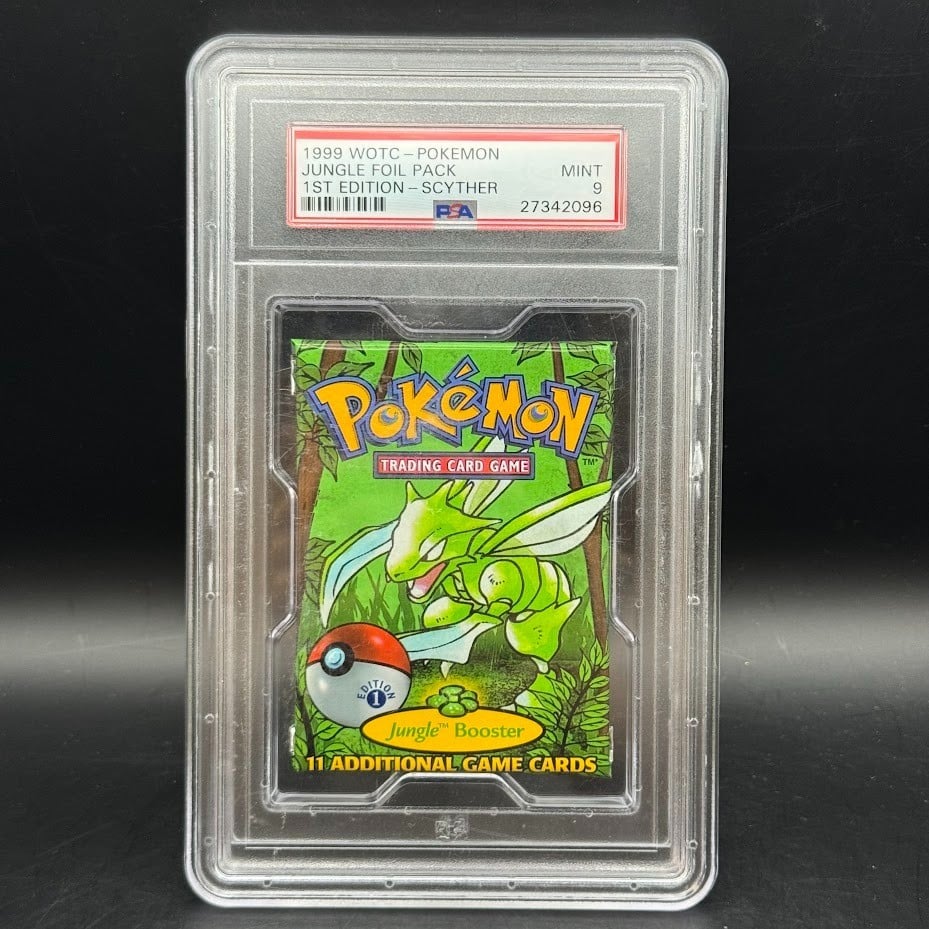 1999 Pokemon Jungle First Edition Foil Booster Pack Scyther PSA 9