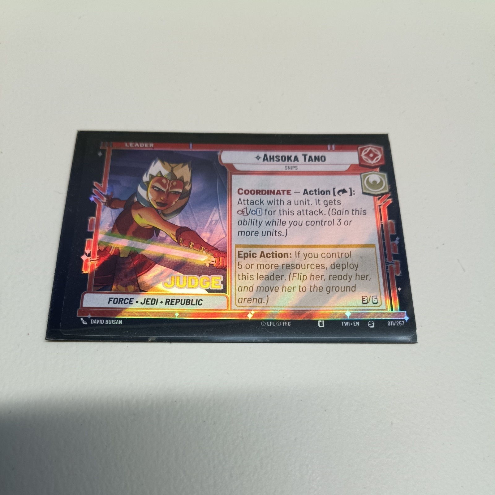 Star Wars Unlimited TotR Foil Judge Promo Card 001/257 Ahsoka Tano