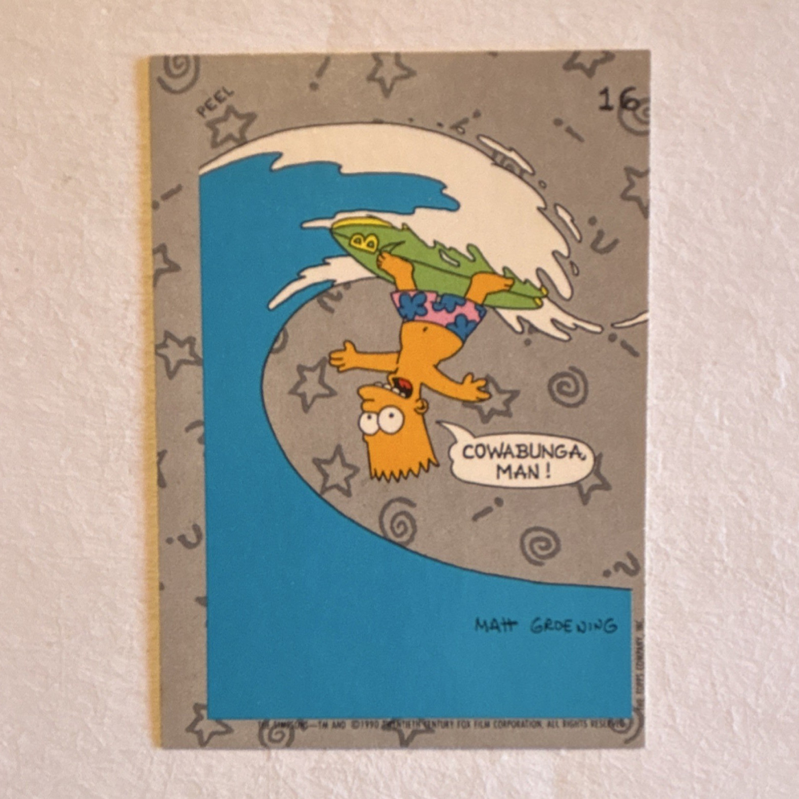 Topps The Simpsons Sticker Trading Card #16 Cowabunga Man! Bart 1990 Groening