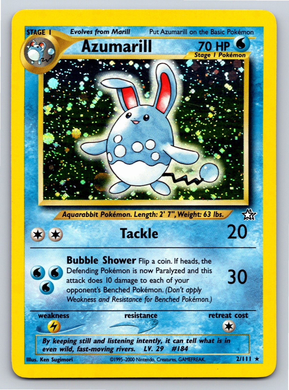 Carta Pokemon Holo Neo Genesis Azumarill 2/111 2000 rara LP