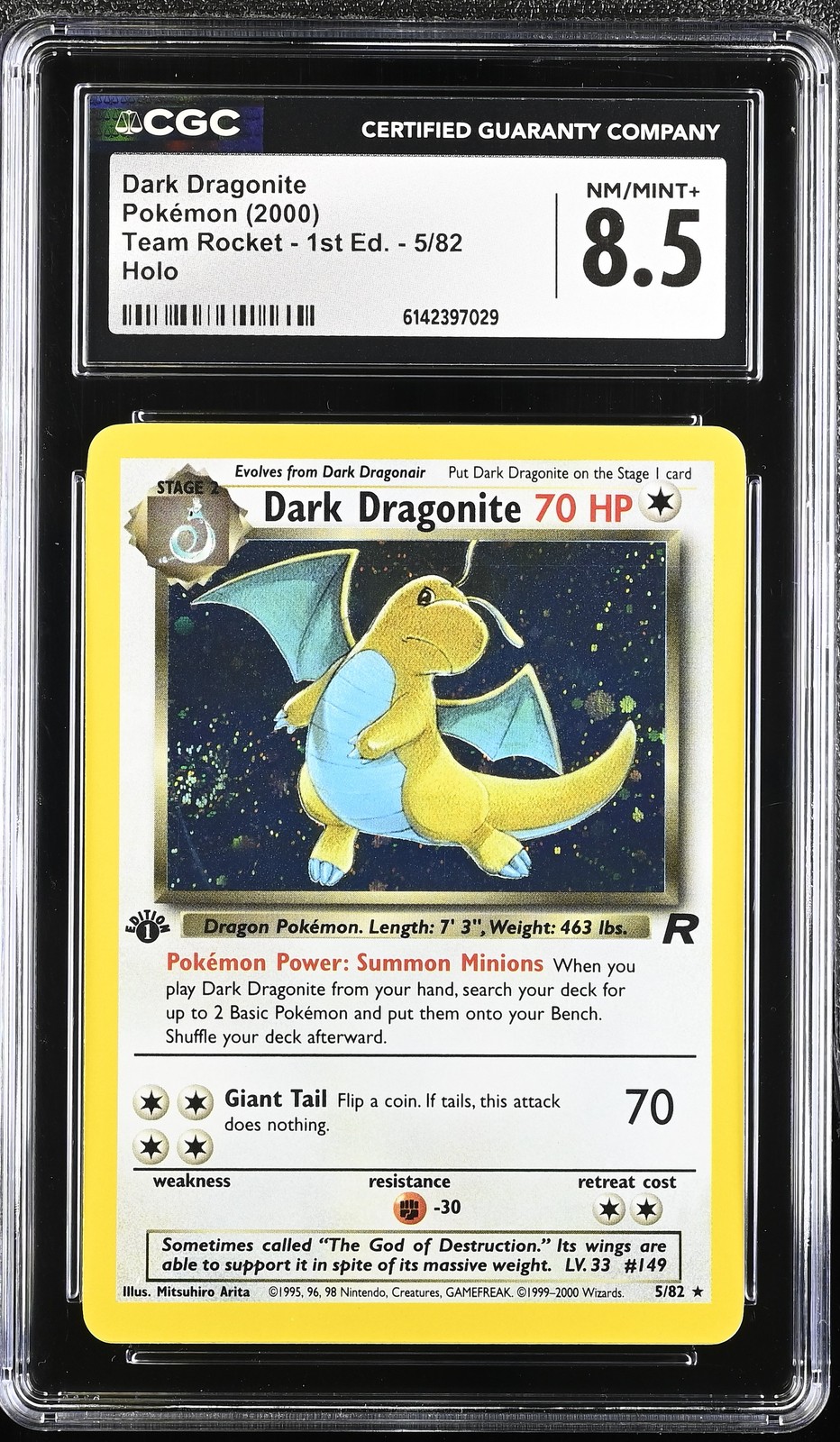 CGC 8.5 Dark Dragonite 5/82 Team Rocket 1a Edizione Holo Swirl Carta Pokemon