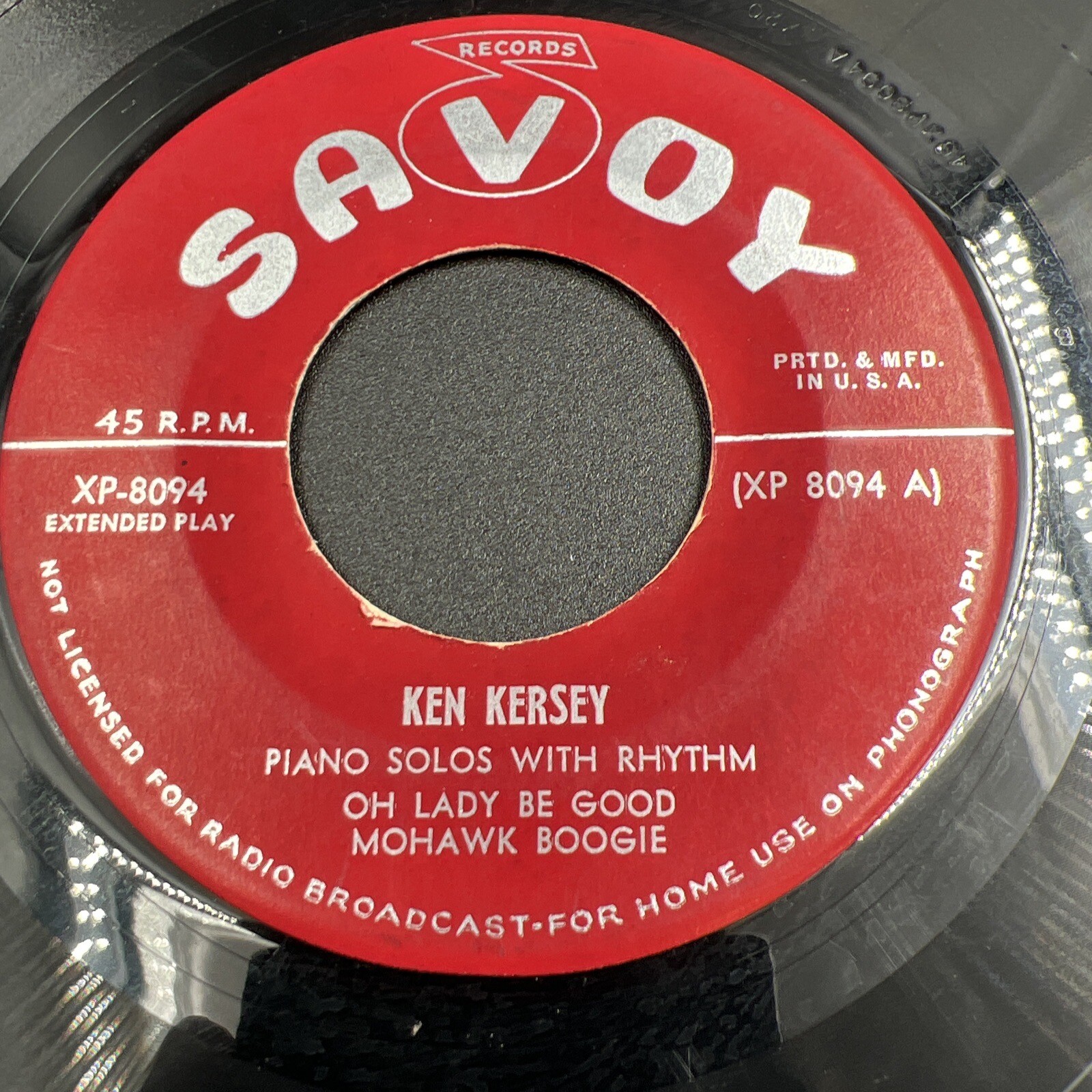 Rare Ken Kersey Piano Solos W/ Rhythm 45 Vinyl Savoy Records XP 8094