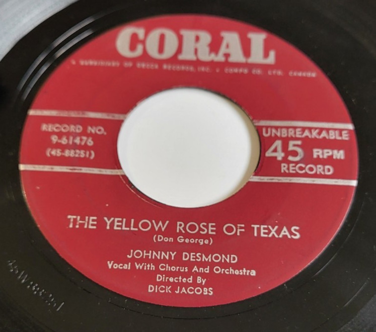 Johnny Desmond – The Yellow Rose Of Texas / You're In Love 45 RPM Record 7"