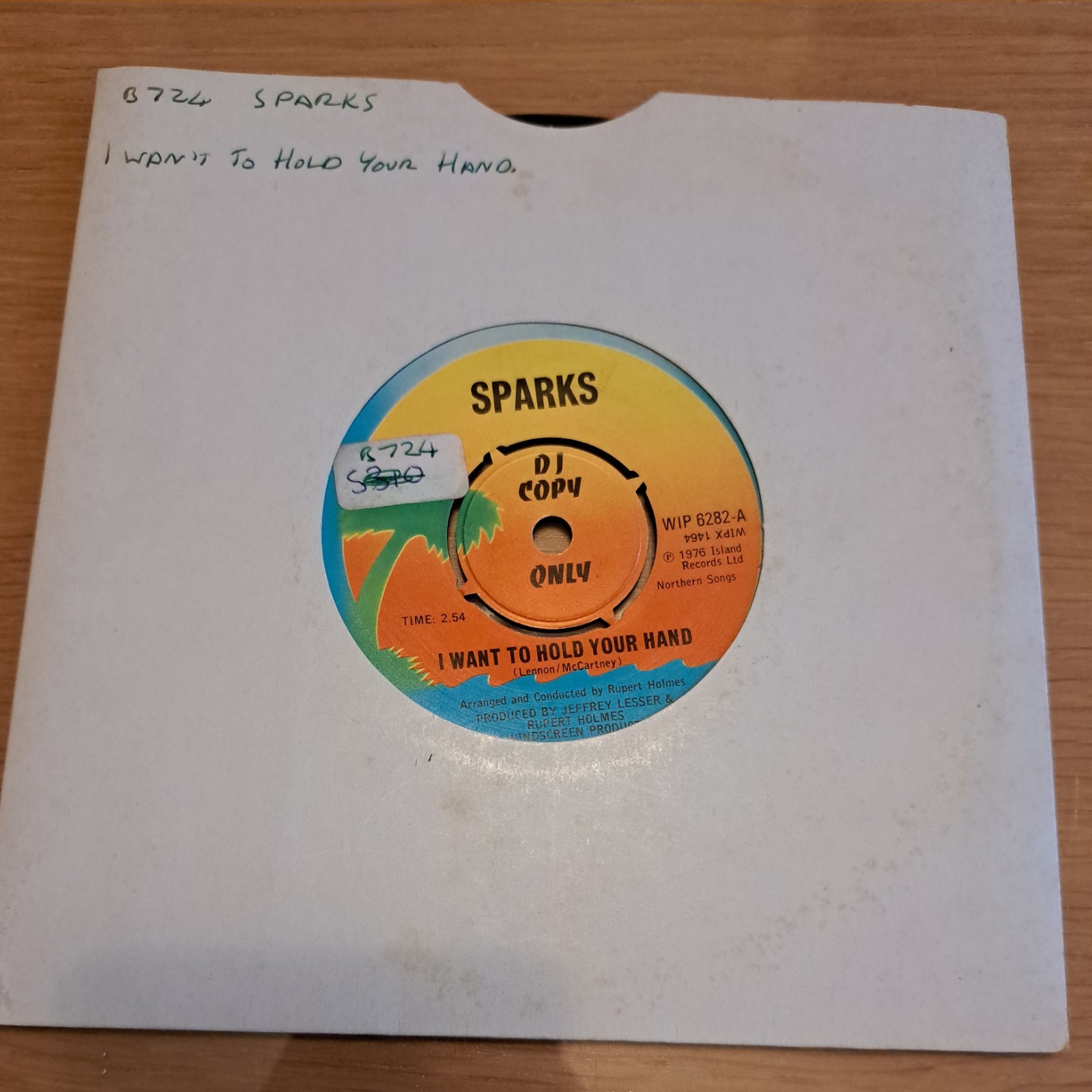 Sparks, I Want To Hold Your Hand 7" Single 1976 RARE PROMO ONLY!