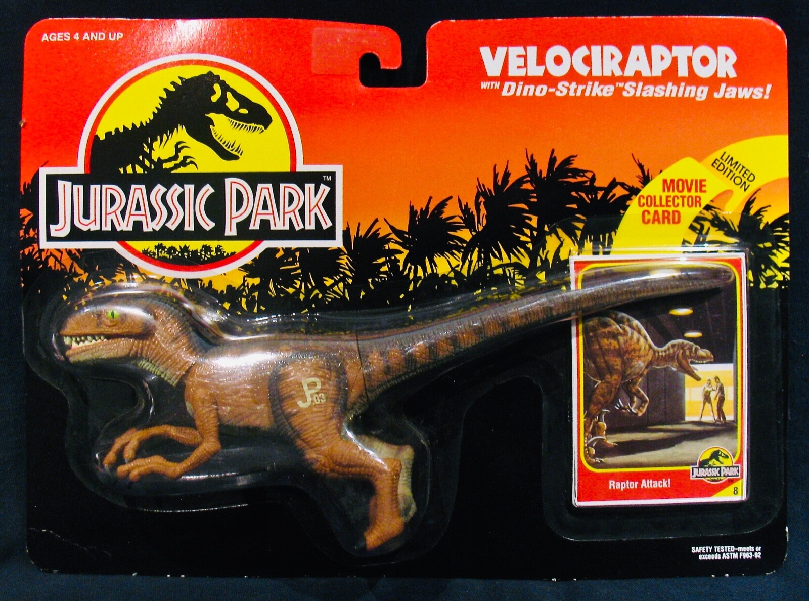 JURASSIC PARK~VELOCIRAPTOR con carta da collezione~edizione limitata 1993~non aperto~KENNER