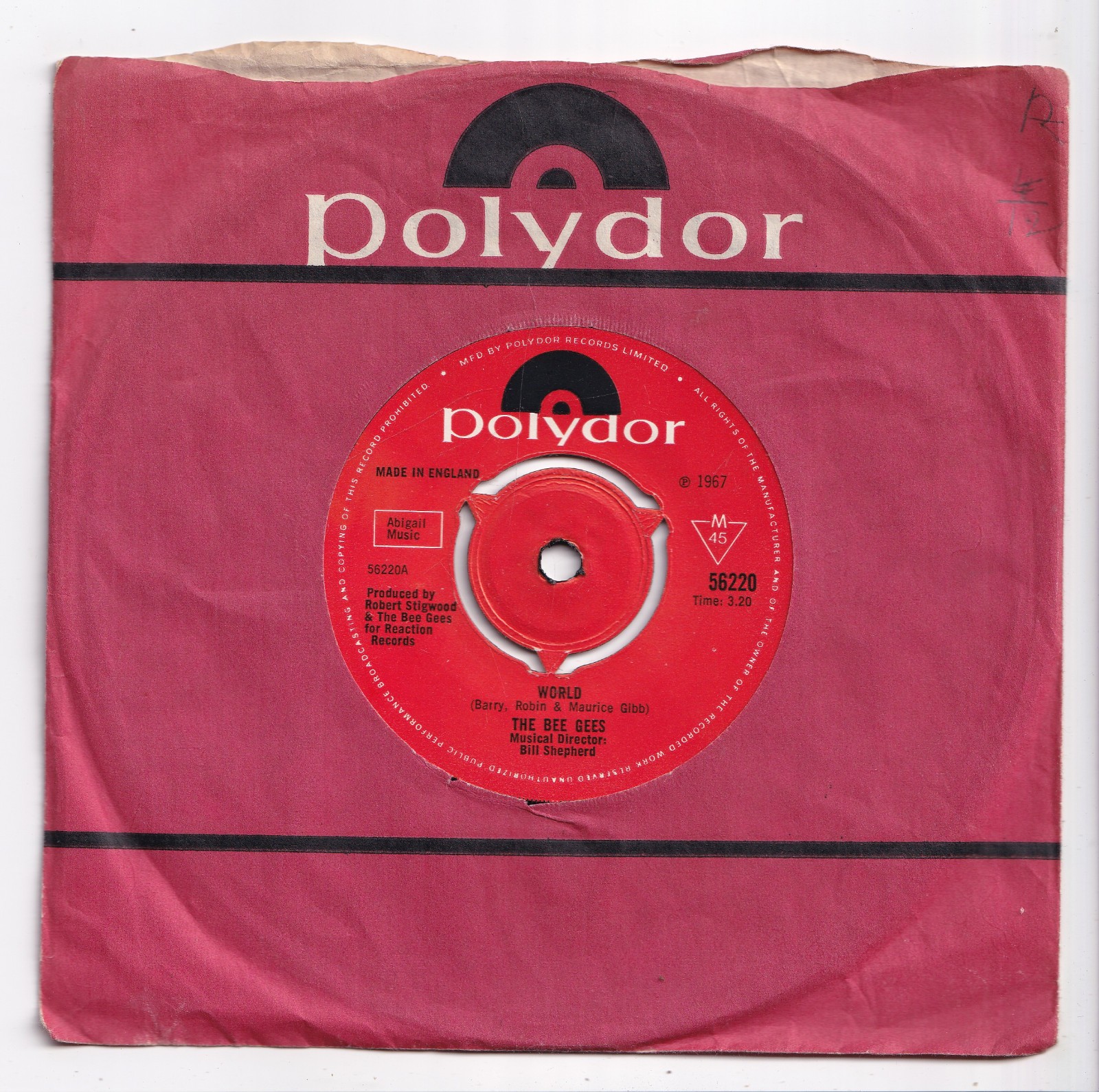 (AV506) The Bee Gees, World - 1967 - 7 inch vinyl
