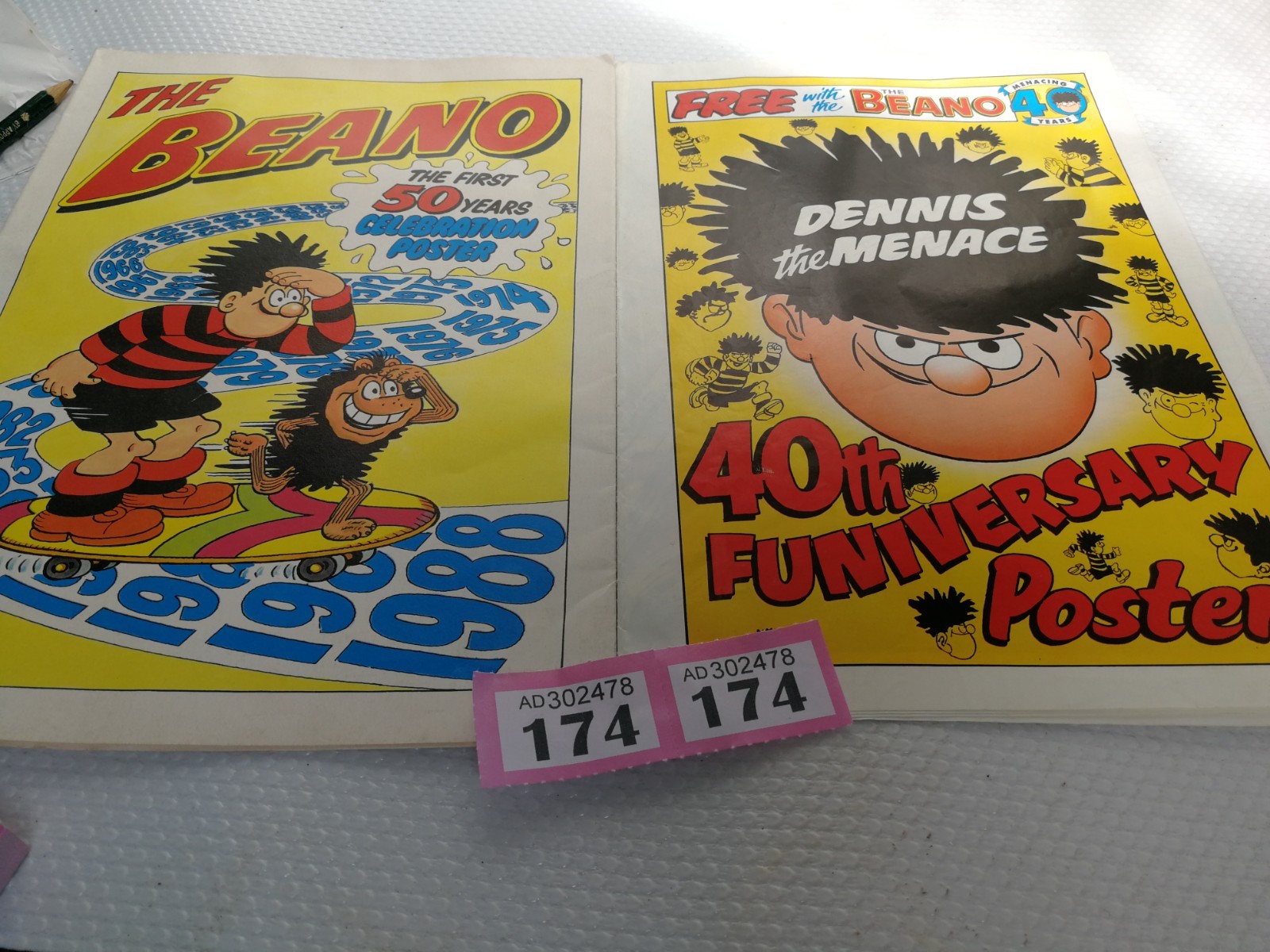 Beano comics 40th 50th anniversary birthday posters forty and fifty posters only