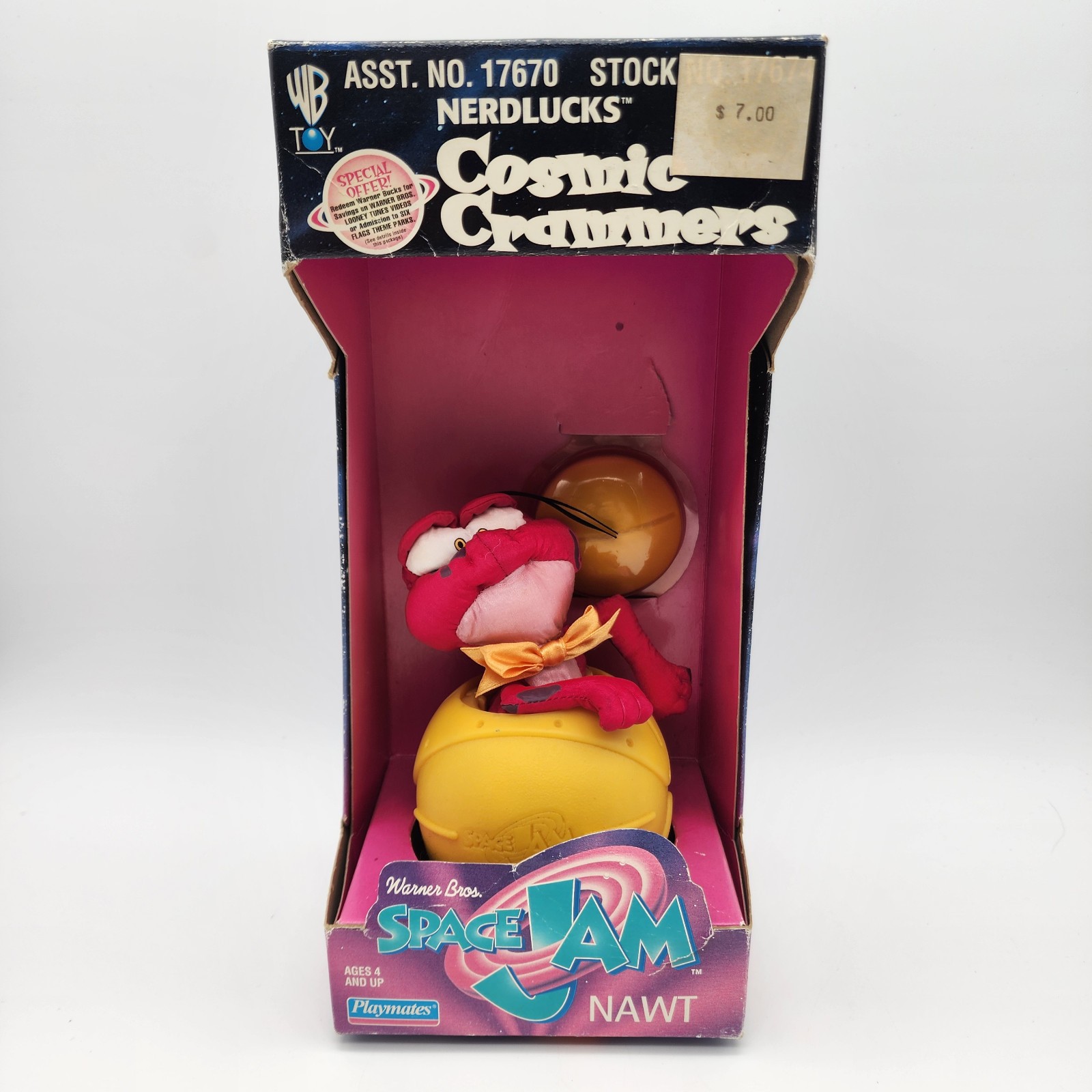 VINTAGE 1996 SPACE JAM NERDLUCKS POUND COSMIC CRAMMERS PLUSH, Box Shows Wear