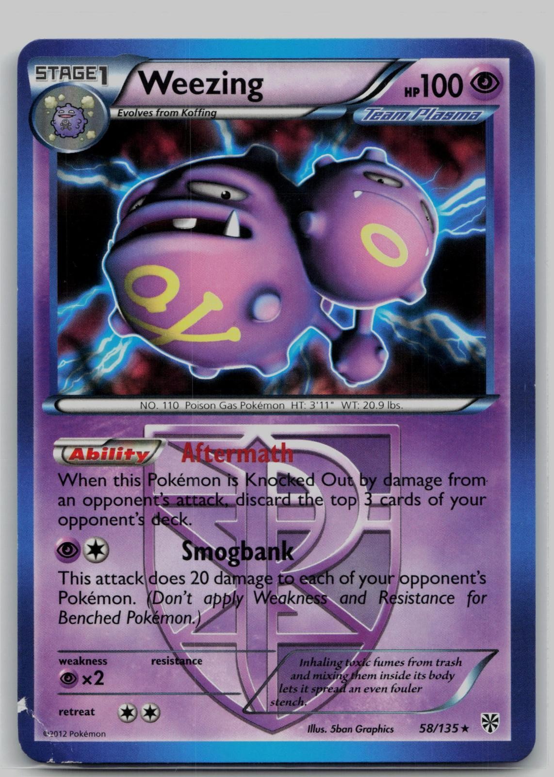 Weezing 58/135 Holo Rare Plasma Storm Pokemon Heavily Played