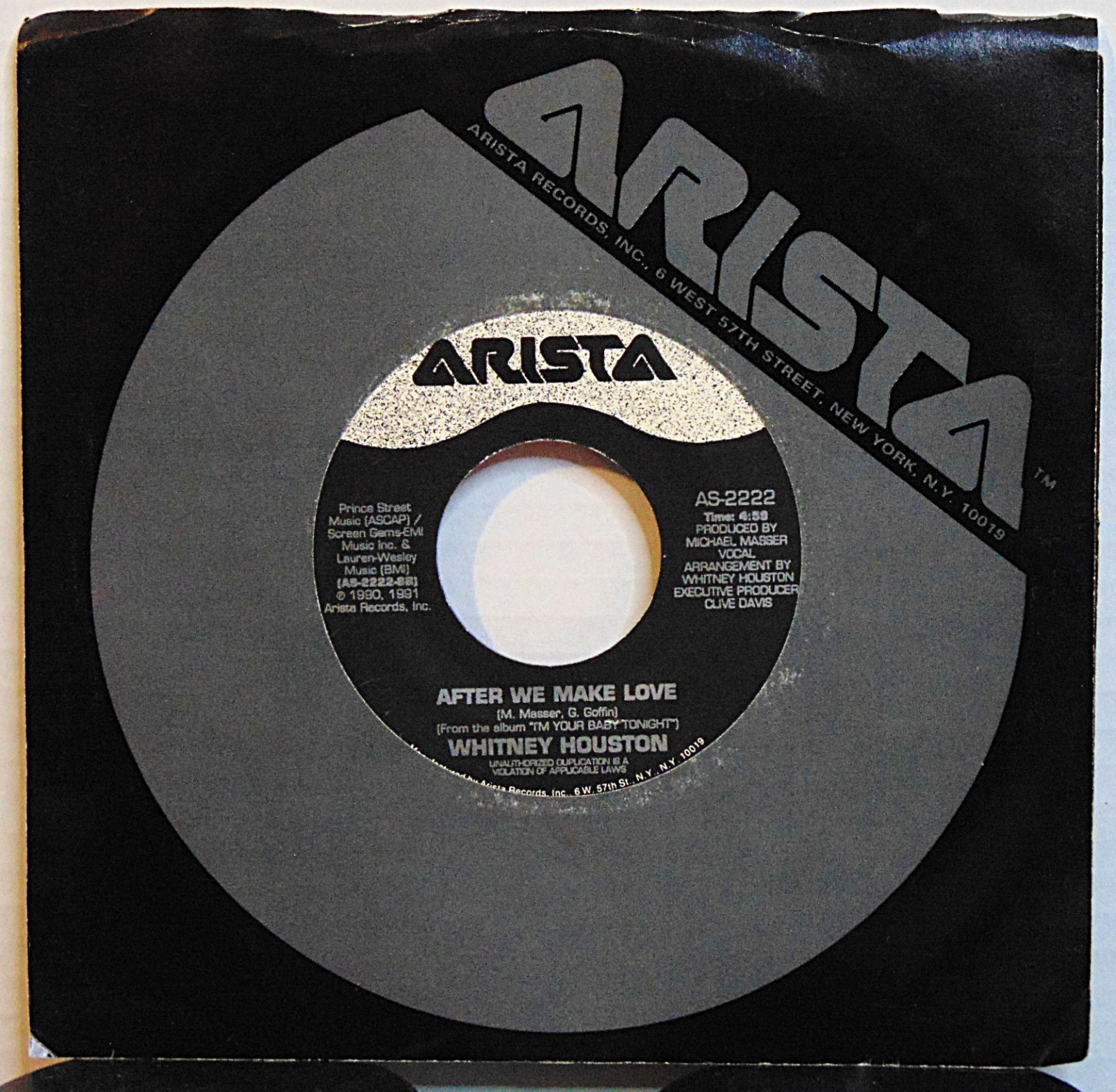 Whitney Houston - After We Make Love / Miracle -1991 Arista R&B 45RPM 7" Single