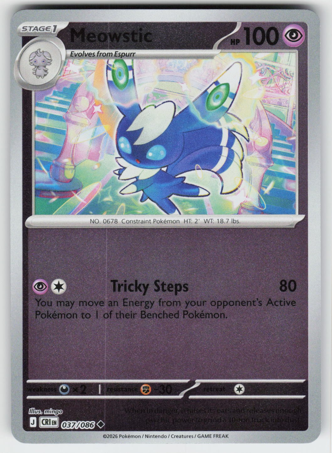 Meowstic Reverse Holo Uncommon ME04: CRI 037/086 NM