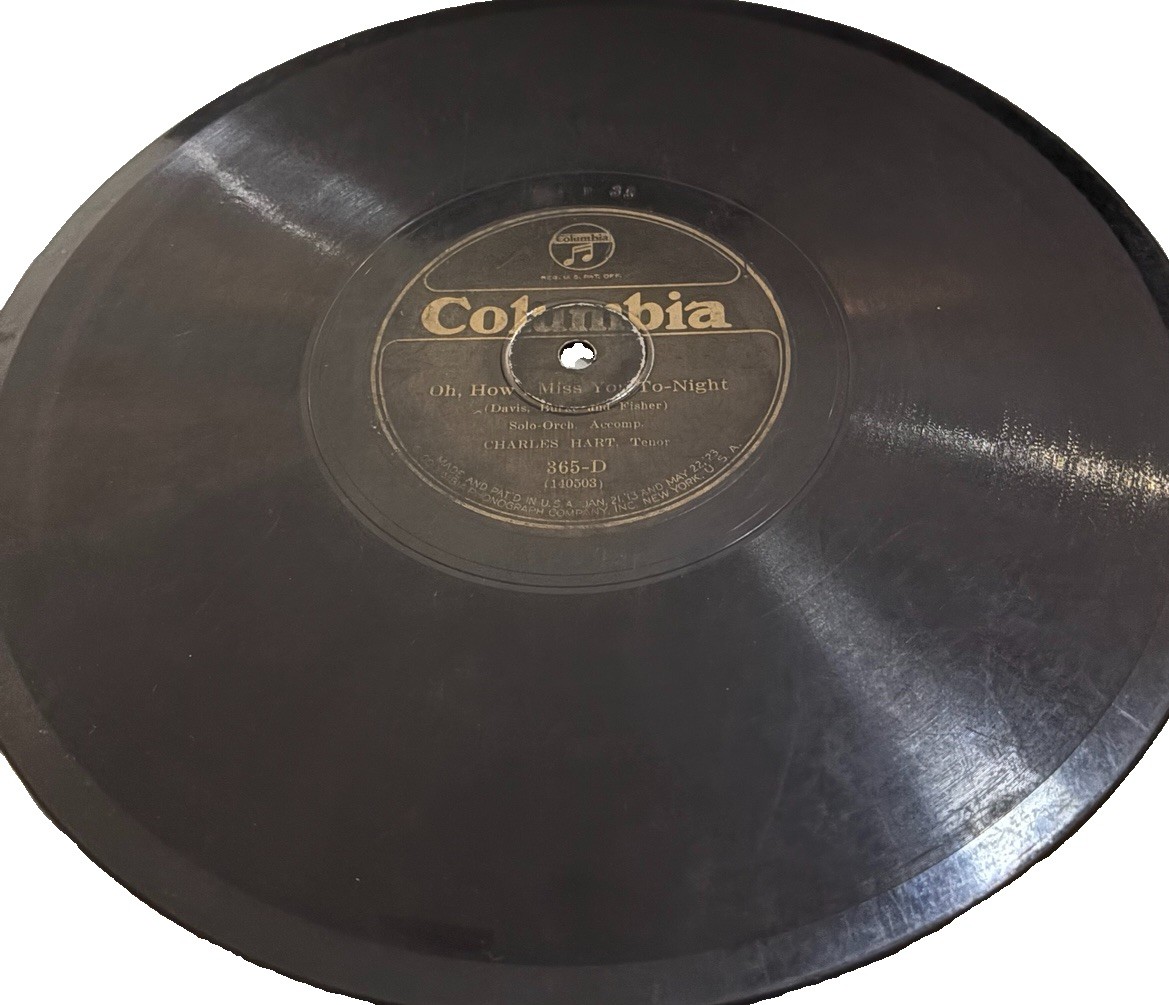 Charles Hart 1925 Columbia 365-D Today Oh How I Miss You 78 RPM Record 10in