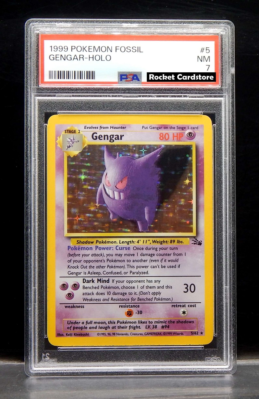 Pokemon Gengar Holo inglese 5/62 Fossil PSA 7 quasi nuovo
