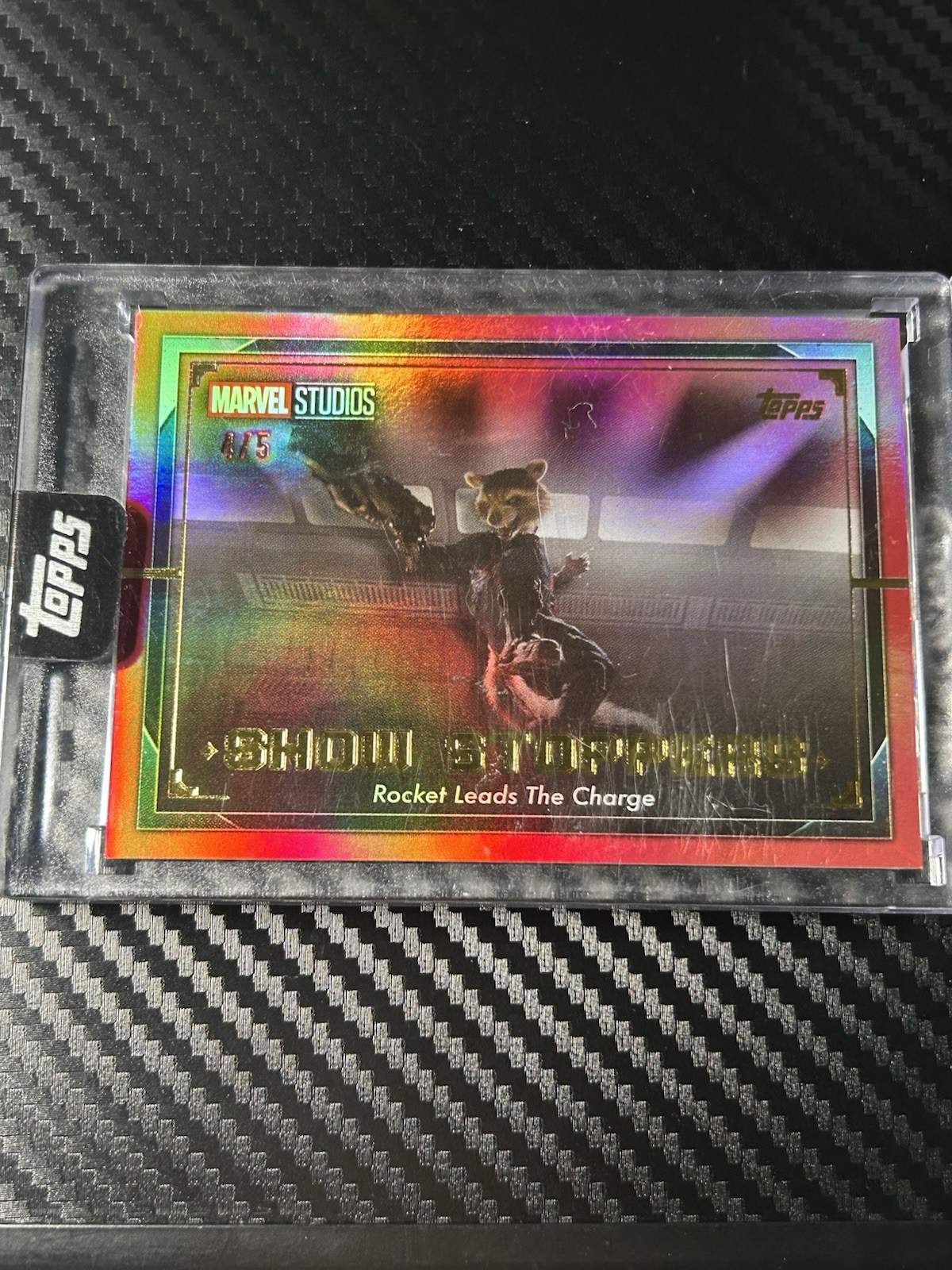 2025 Topps Marvel The Collector Show Stoppers ROCKET LEADS THE CHARGE Red /5