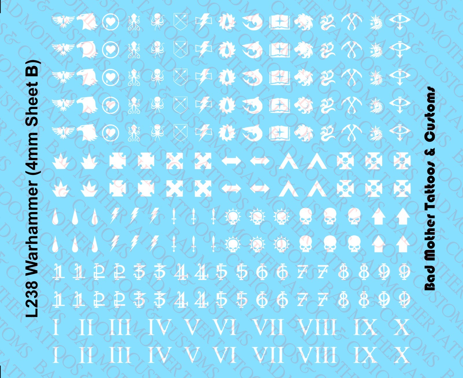 Warhammer Logos Foglio B Decalcomanie Personalizzate Waterscivolo per Action Figure (Alto 4mm)