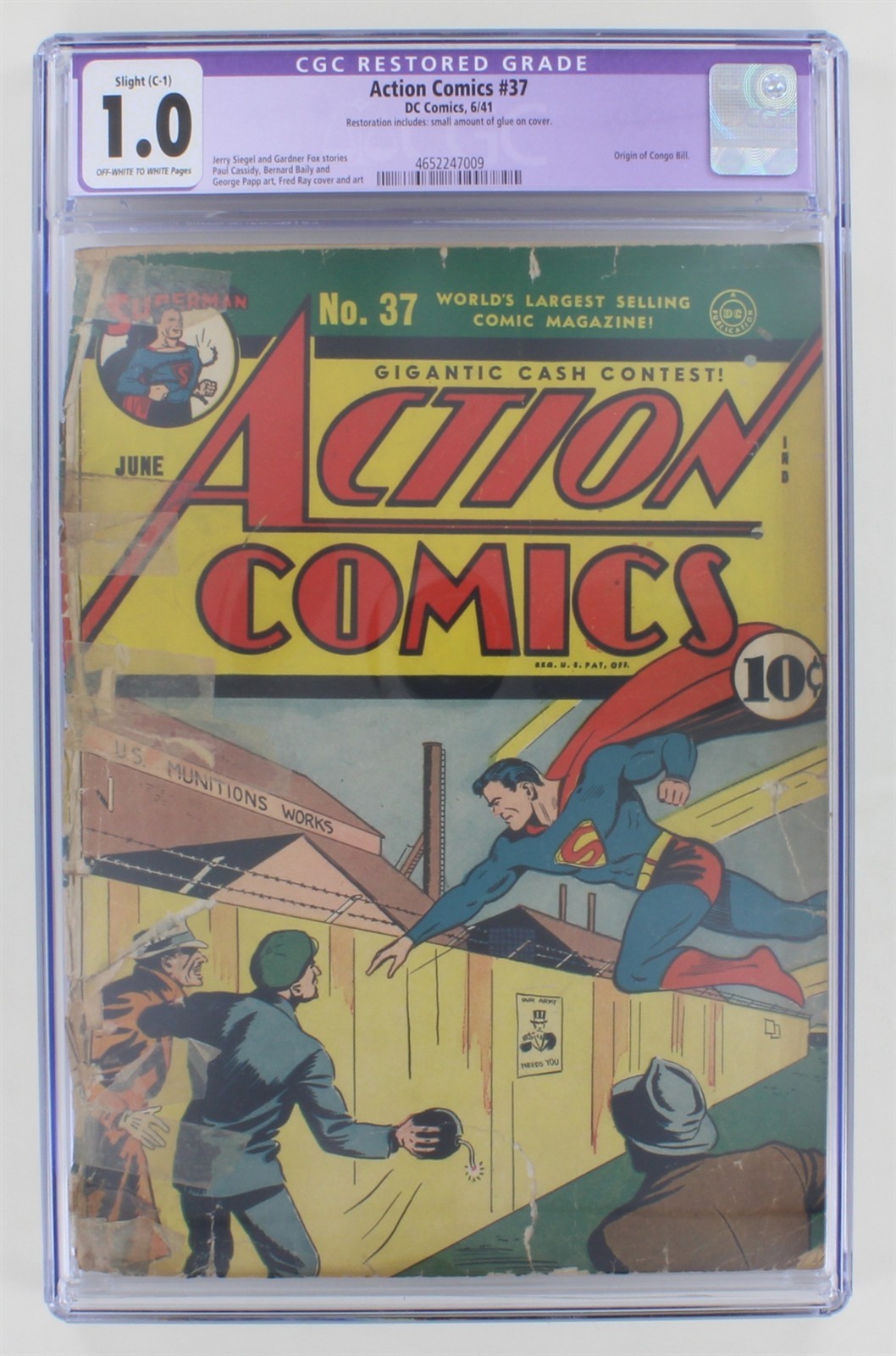 Action Comics #37 Superman CGC 1.0 DC Comics 1941 Origin Of Congo Bill 