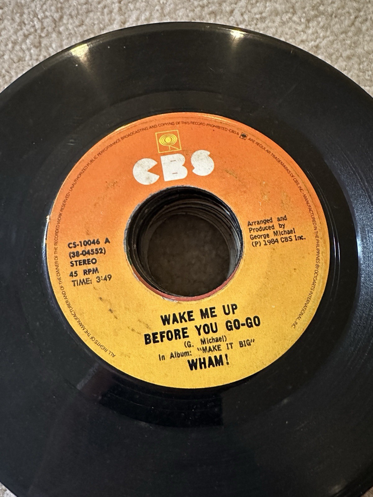 Wham! 45 rpm Philippines 7" Wake Me Up Before You Go Go